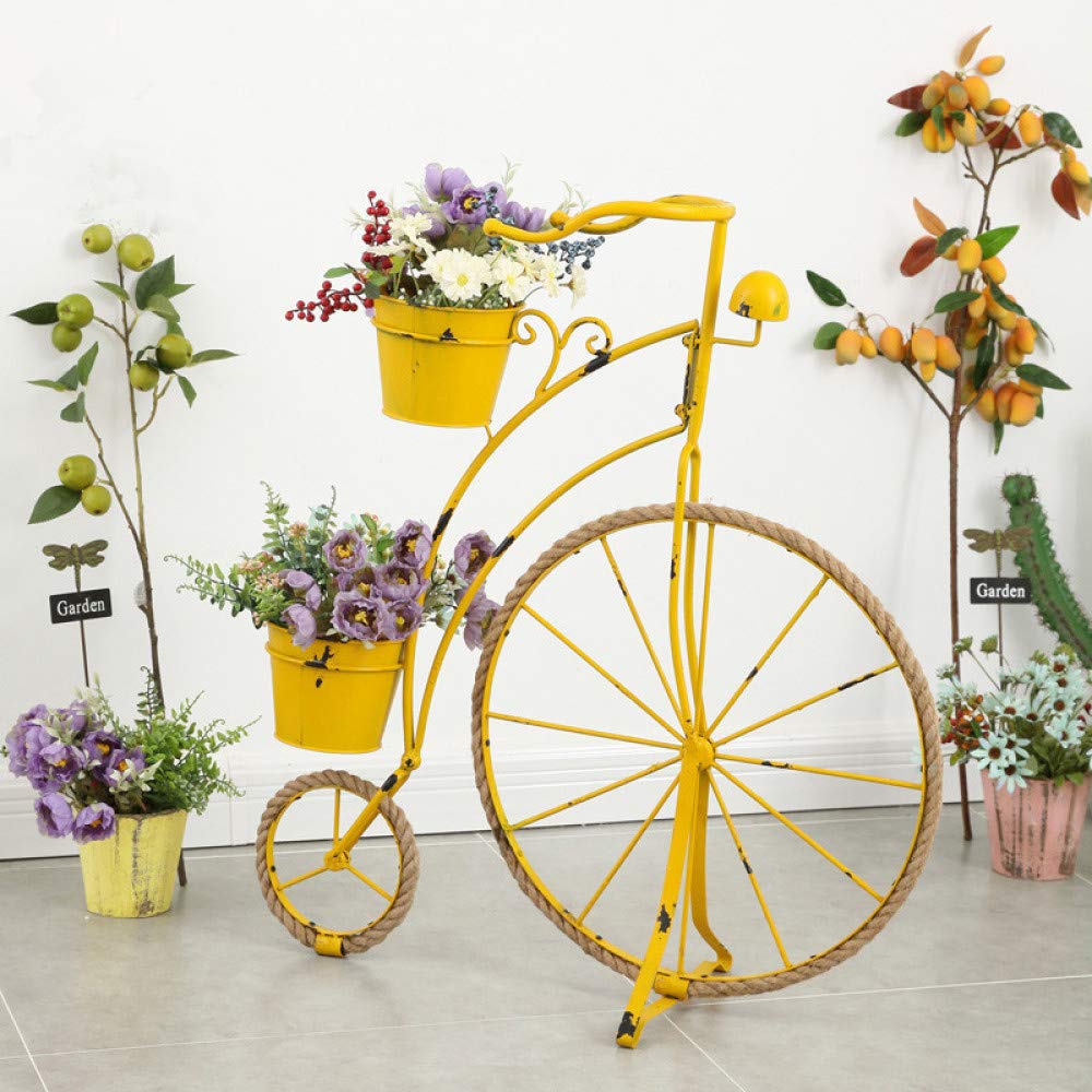 Metal Penny Farthing Bicycle Plant Stand Garden Planter Holds 2 Plant Pots Garden Bike Flower Pot GIFT,Yellow