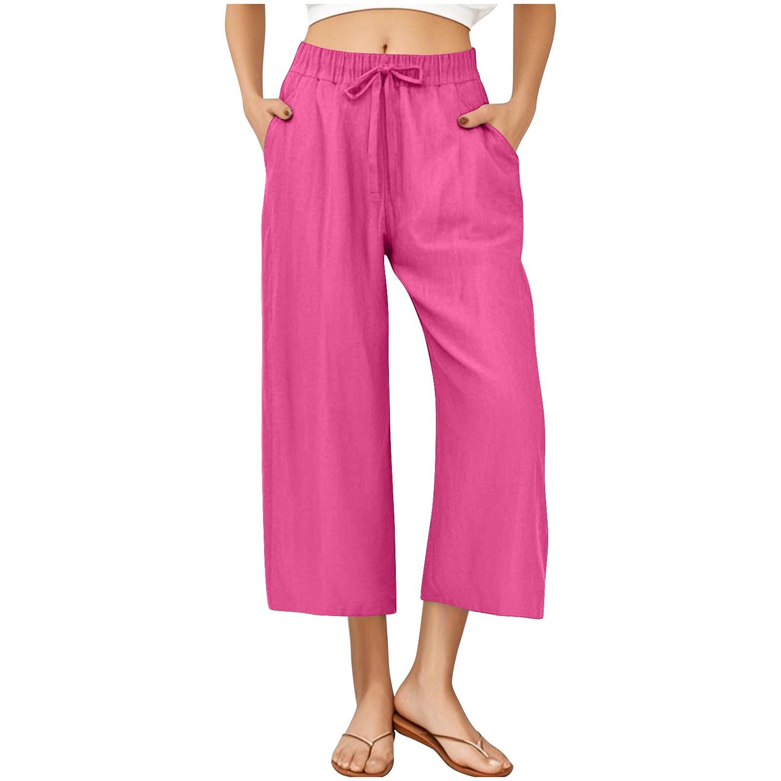 RLEHJN Damen Hosen,Weite Lose Gerade Geschnitten Palazzo Hose Hohe Taille Dehnbar Lounge Elegante Freizeithose Einfarbig Jogginghose Sommer Strandhose Freizeithose Stoffhose mit Tunnelzug und Taschen
