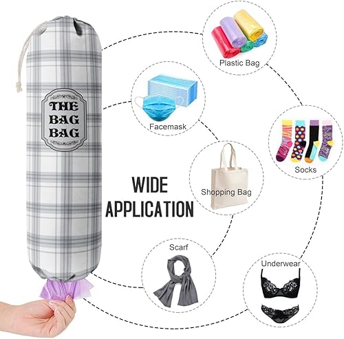 Miniatura 4 de Organizador clásico de bolsas de comestibles a cuadros de búfalo para bolsas de compras, bolsas de plástico de montaje en pared, dispensadores de