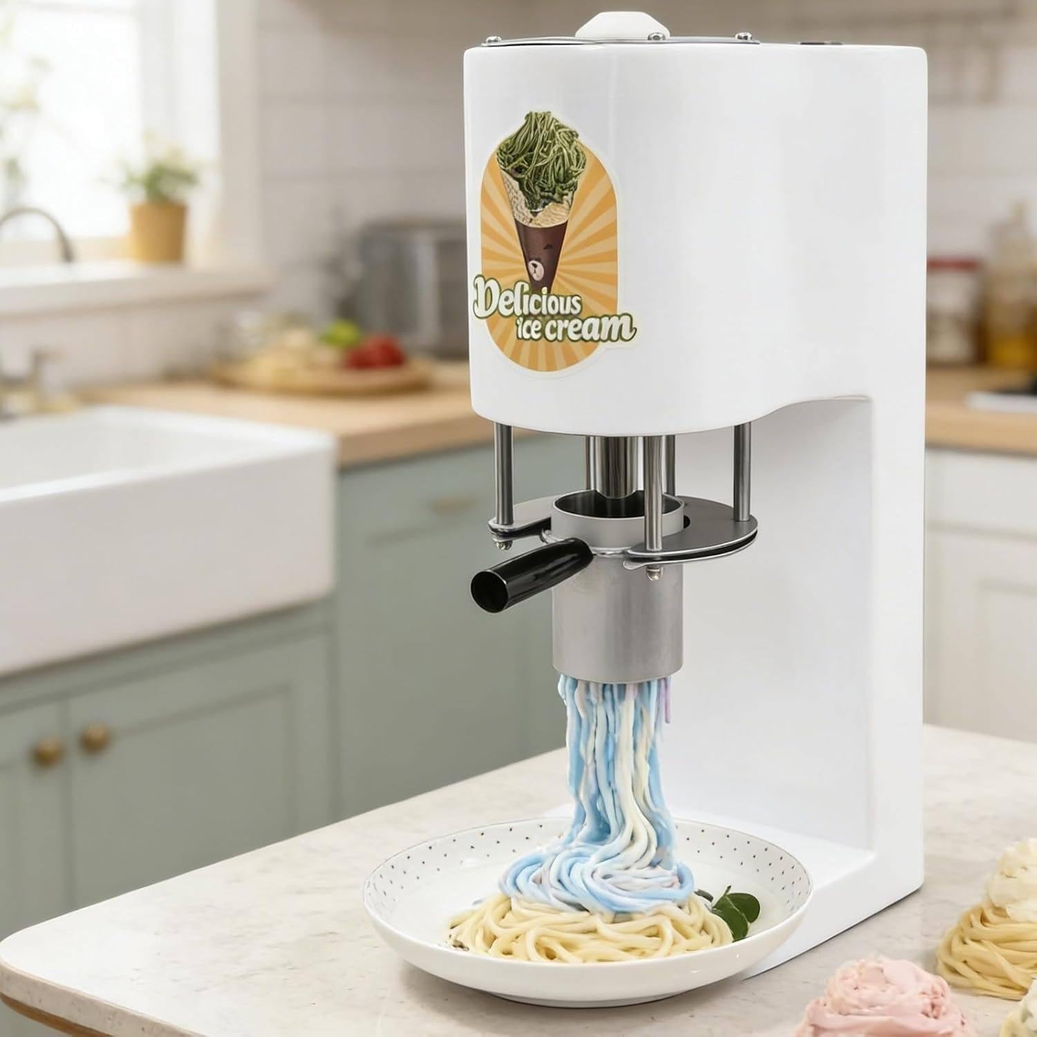 Macchina per Gelato a Spaghetti, Con 4 Stampi Intercambiabili, Pressa per Gelato a Spaghetti, Macchina per Gelato Professionale, Tramoggia Da 420 Ml, Ideale per Gelaterie E Negozi Di Gelato