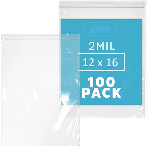 Vista 13 de GPI - 15 x 15 pulgadas, paquete de 100 bolsas de plástico transparente con cierre resellable, grandes, a granel de 2 mil de grosor, fuertes