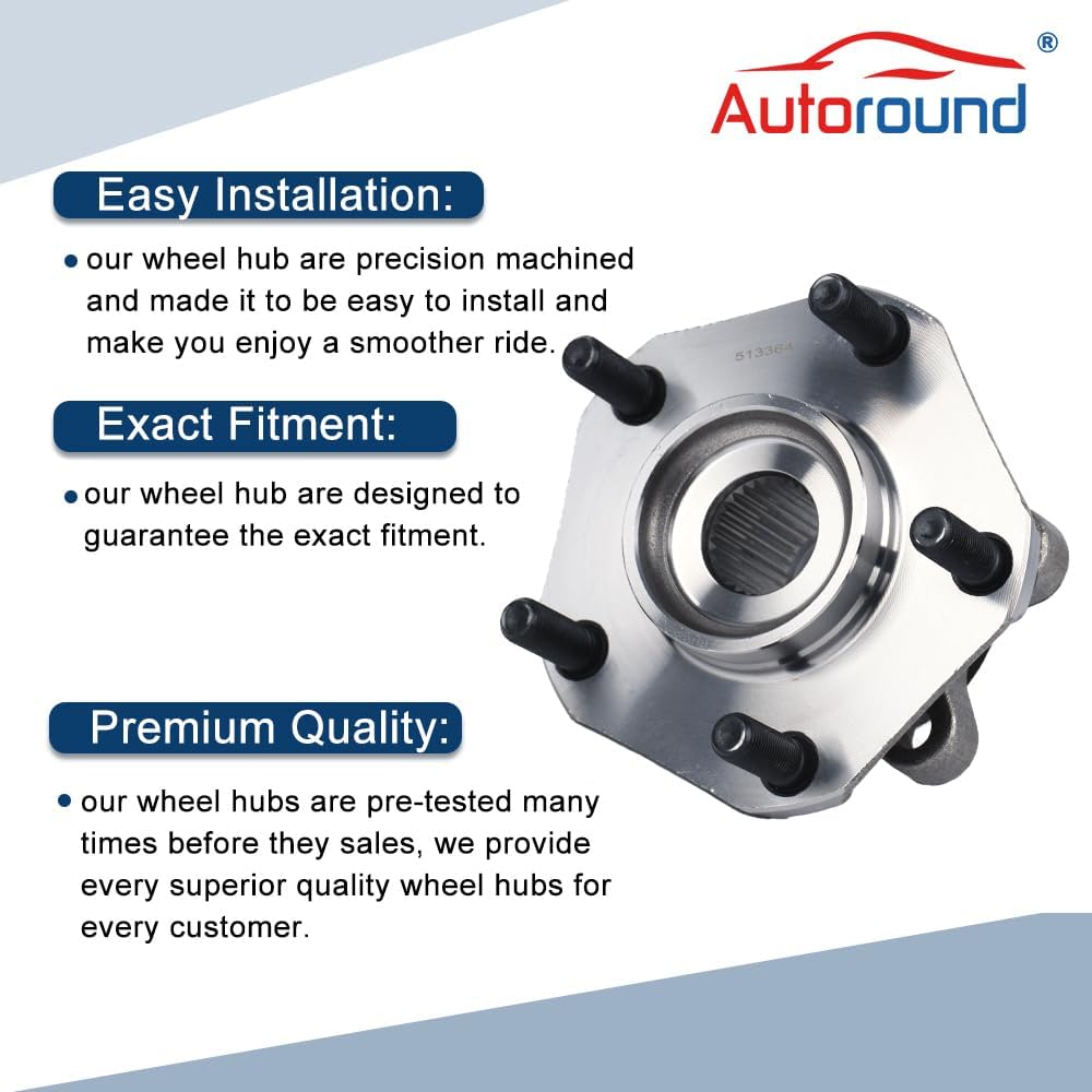 Autoround Pair 513364 Front Wheel Bearing and Hub Assembly for Nissan Sentra 2013-2019/ LEAF 2013-2017/ NV200 13-19, Chevy City Express 15-18 5Lugs
