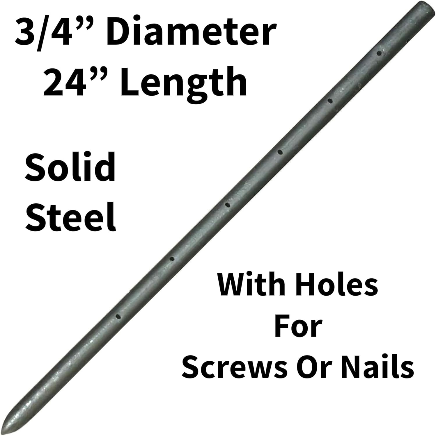 Solid Steel Concrete Form Stakes, 3/4 Inch Diameter x 24 Inch Length, Round Forming Pins with Holes for Screws or Nails, 10 Pack
