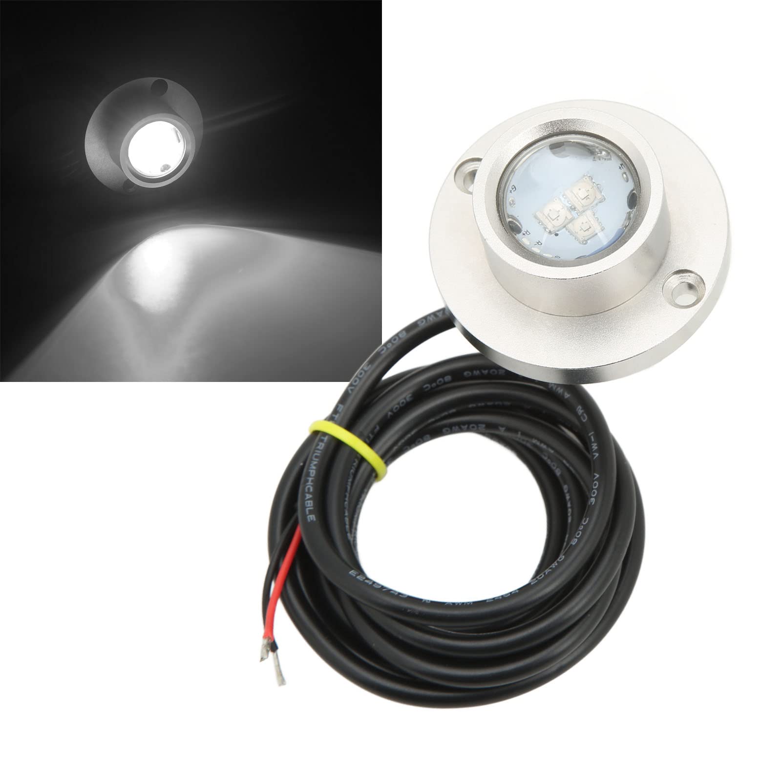 Faro LED Subacqueo Marino, in Acciaio Inox 316, Impermeabile IP68 con Vetro Temperato, Ideale per Barche, Yacht, Piscine, Laghetti e Illuminazione di Specchi d'acqua. (WHITE)