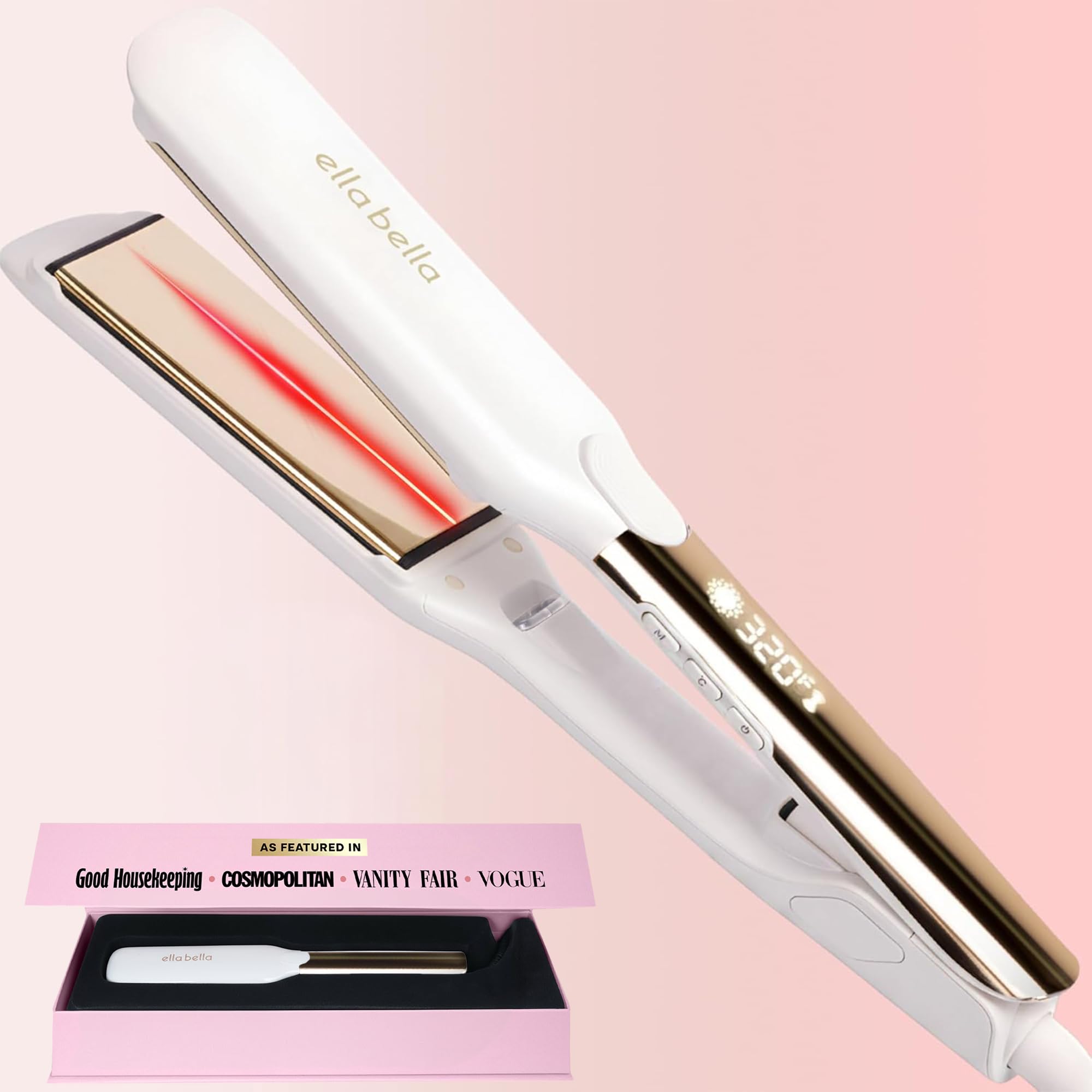 ELLA BELLA® Titanium Flat Iron Hair Straightener (with Infrared) • Professional Straightening Iron • Digital Display to Accurately Control Temperature • As Featured in Good Housekeeping