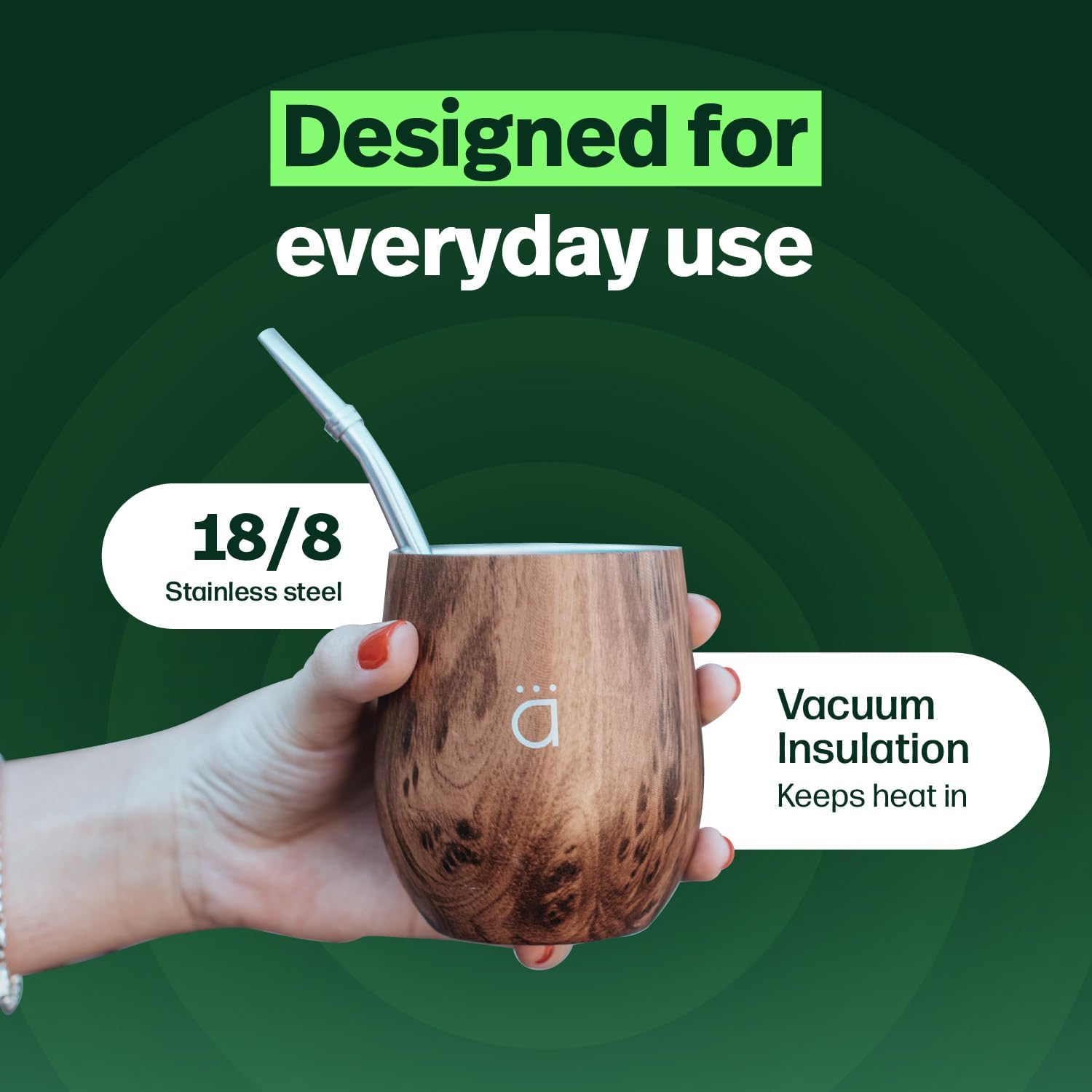 Kalmateh Yerba Mate Gourd 8oz & Vacuum Insulated Bottle 1000ml set, Includes Mate Cup, Double-Walled Flask, Bombilla Straw, Cleaning Brush & Gift Box (Wood)