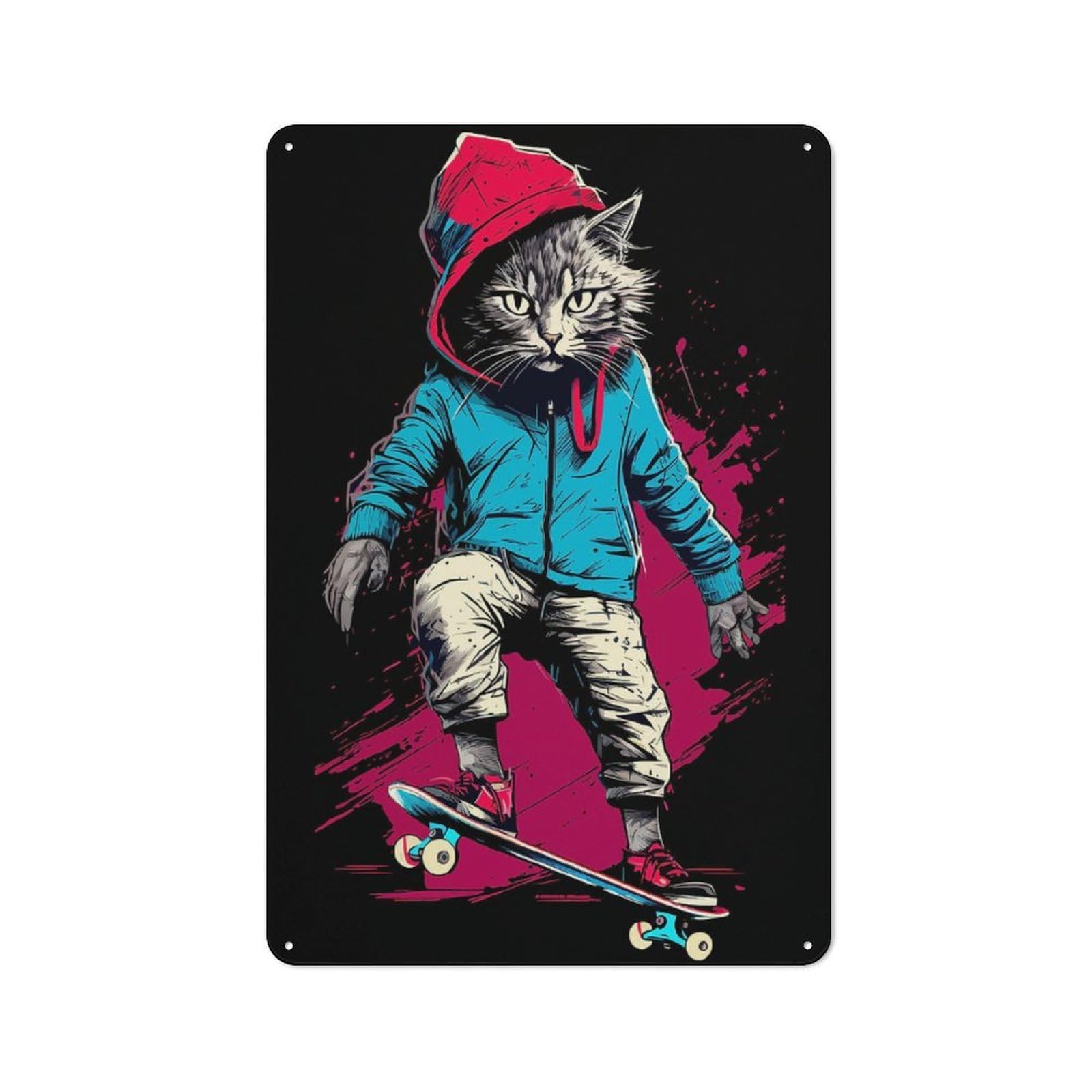 Vintage Cat Skateboard Vintage Metal Sign 30x20cm, Pub Wall Decor for Cafe, Pub, Workshop Or Home Bar