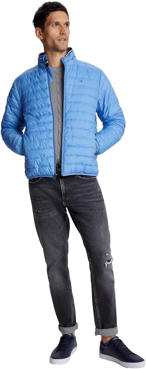 Tommy Hilfiger Men's Lightweight Ultra Loft Packable Puffer Jacket, SkyCloud M