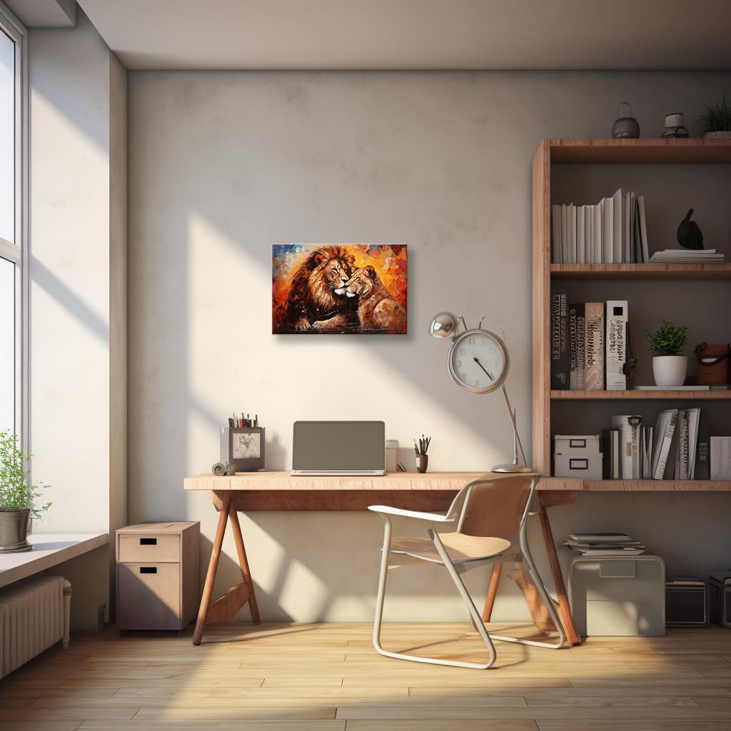 Lnzinro Lion and Lioness Wall Art Framed Pictures Prints Retro Abstract Lion Lioness Wall Art Animal Poster for Room Decor 12x18 inches - Image 2