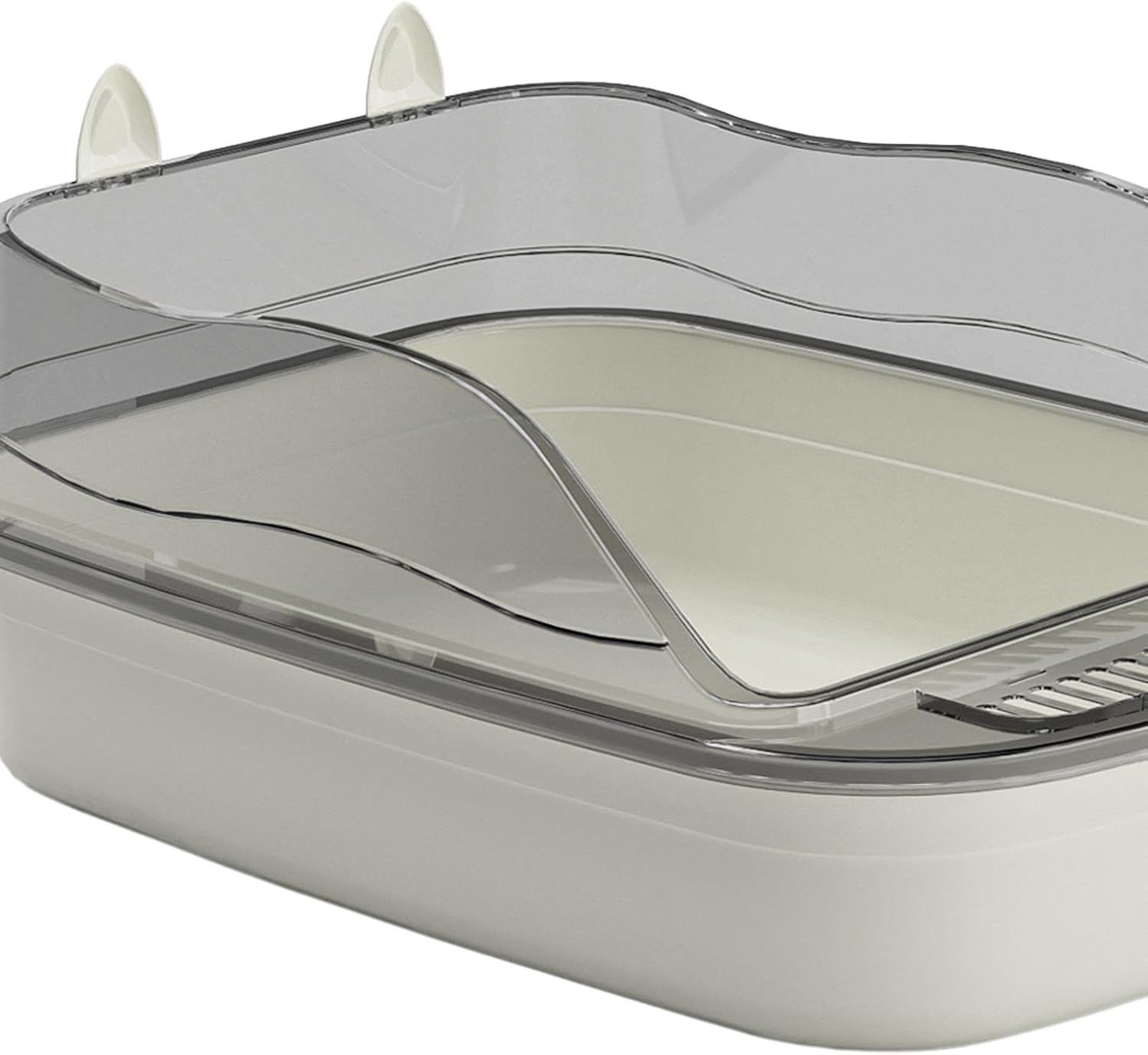Open Litter Box Kitten Toilet Splashproof Cat Sandbox Cartoon Appearance Heighten 50x34x18cm Kitty Litter Pan Cat Litter Tray, Gray