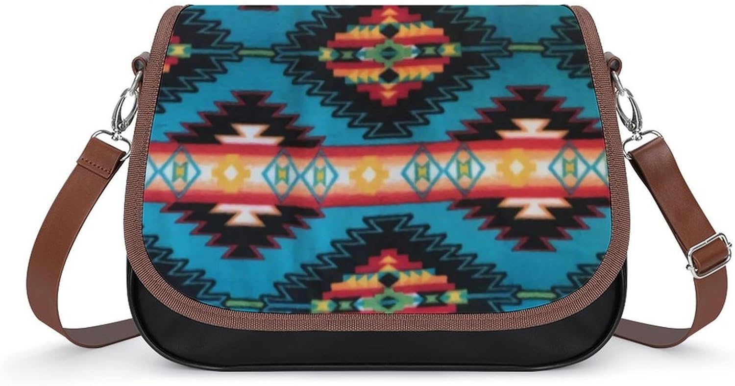 Southwestern Native AmericanWomen's Faux Leather Crossbody Bag, Waterproof Wrinkle-Resistant Shoulder Bag with Detachable Strap, Large Capacity Casual Handbag, Fashion Daily Purse for Shopping Work Da