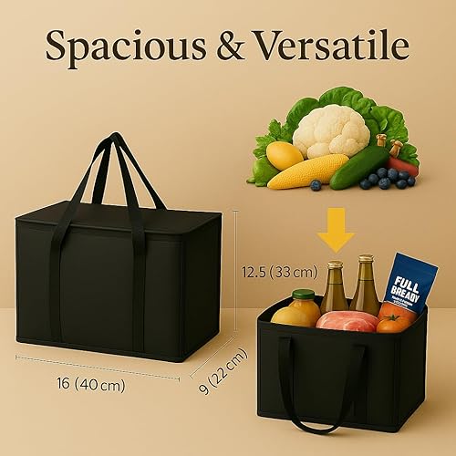 Miniatura 8 de musbus - Paquete de 2 bolsas aislantes reutilizables para comestibles, bolsa enfriadora plegable para comestibles, bolsa aislante grande resistente
