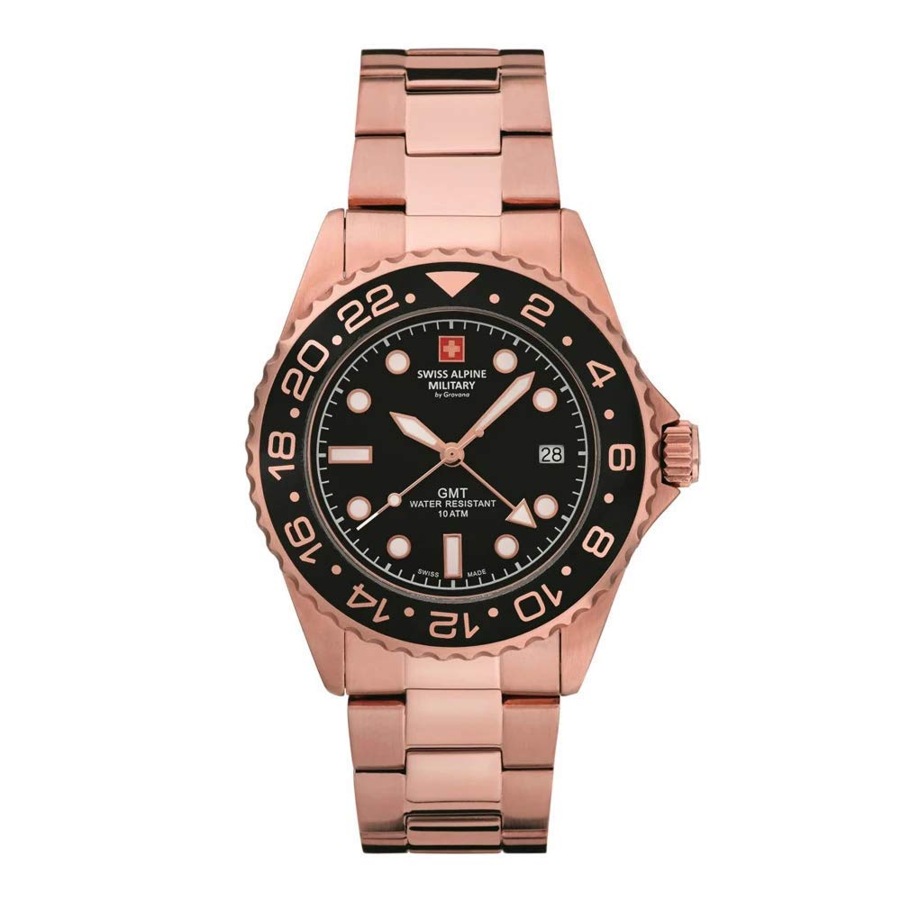 Swiss Alpine Military Herren-Armbanduhr GMT Analog Quarz 7052 Edelstahl