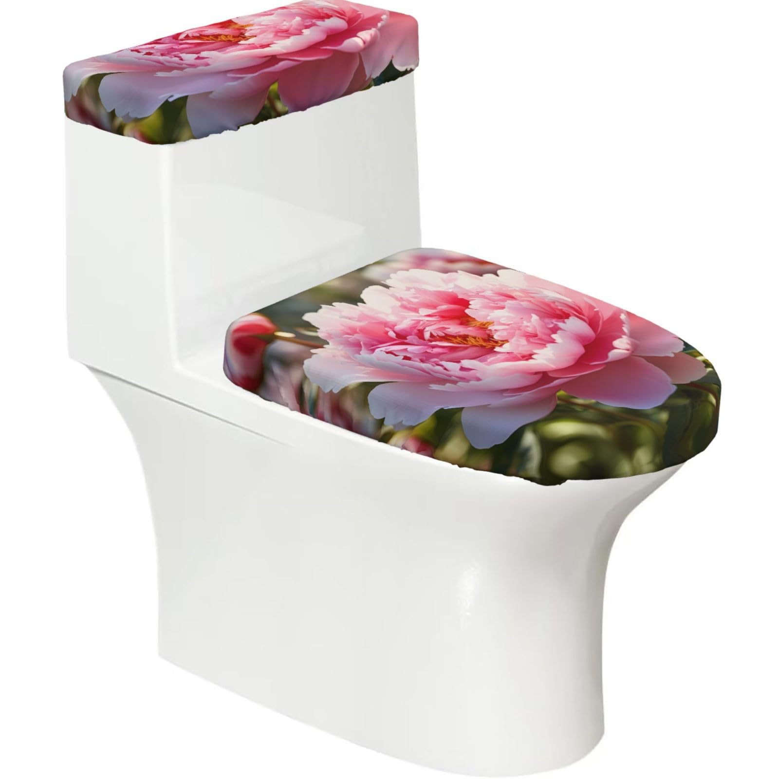 Mrowyc Black Peony Printed Toilet Seat Set - Set Of 2 - Universal Toilet Seat Cover - Housewarming Birthday Christmas Gift