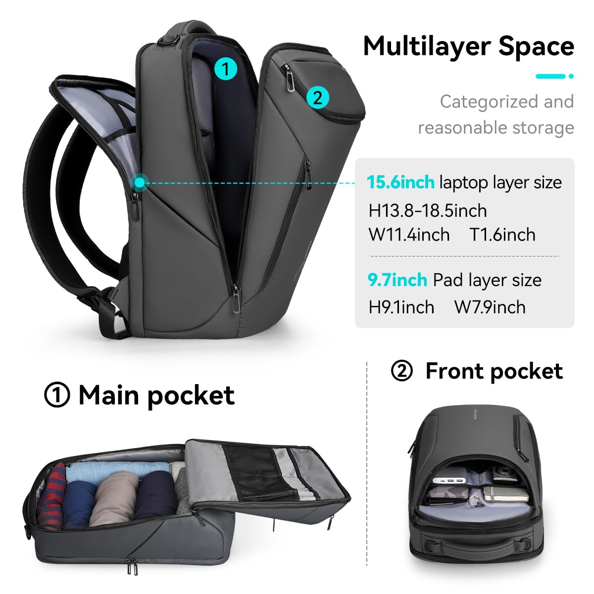 MARK RYDEN Zaino portatile di grande capacità con USB 17.3 pollici/15.6 pollici per gli uomini zaino multifunzione antifurto zaino giorno per business