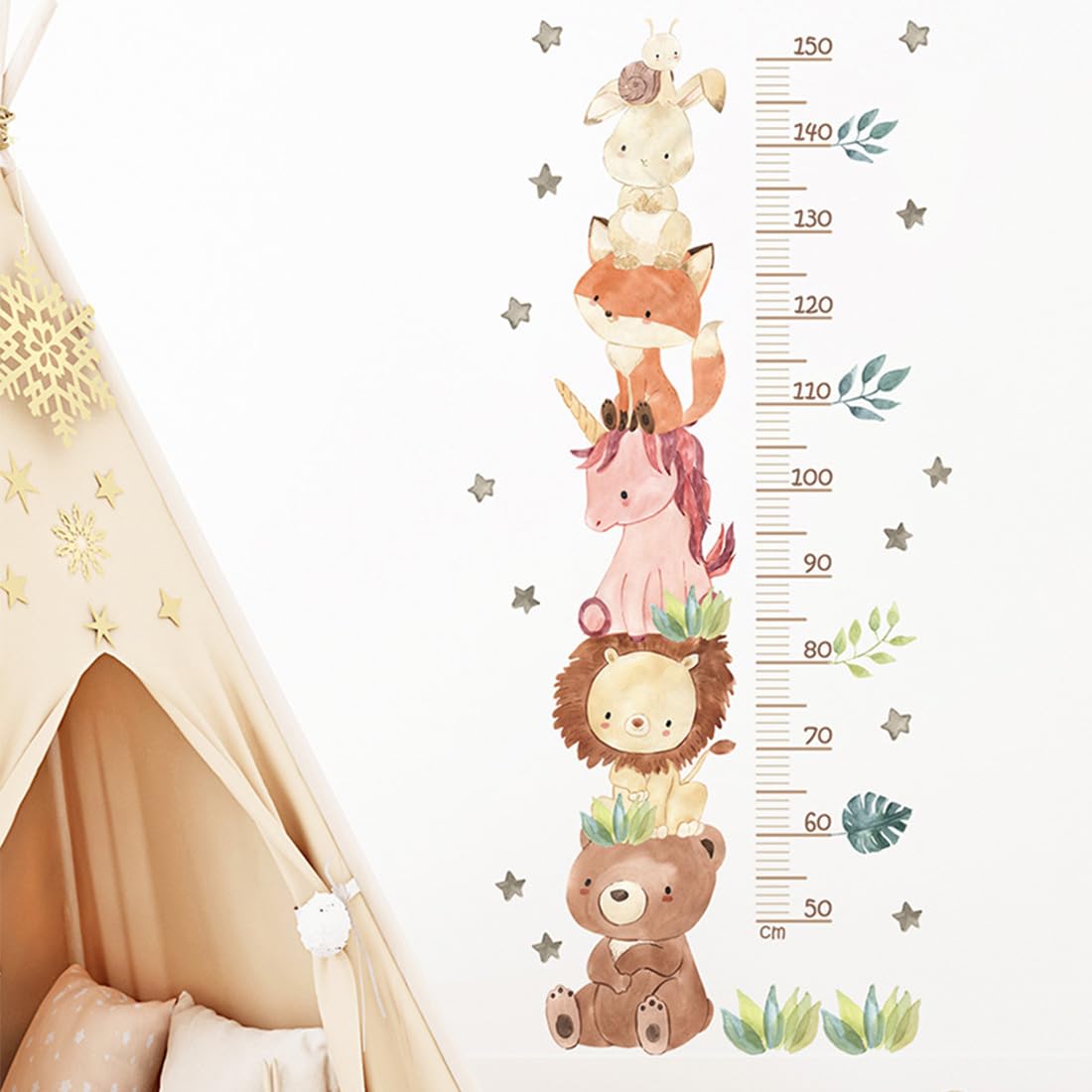 Toise pour enfants, autocollant mural autocollant animaux de la forêt, autocollant mural toise pour enfants, décoration de chambre d'enfant pour garçons et filles, mesure 50-150 cm