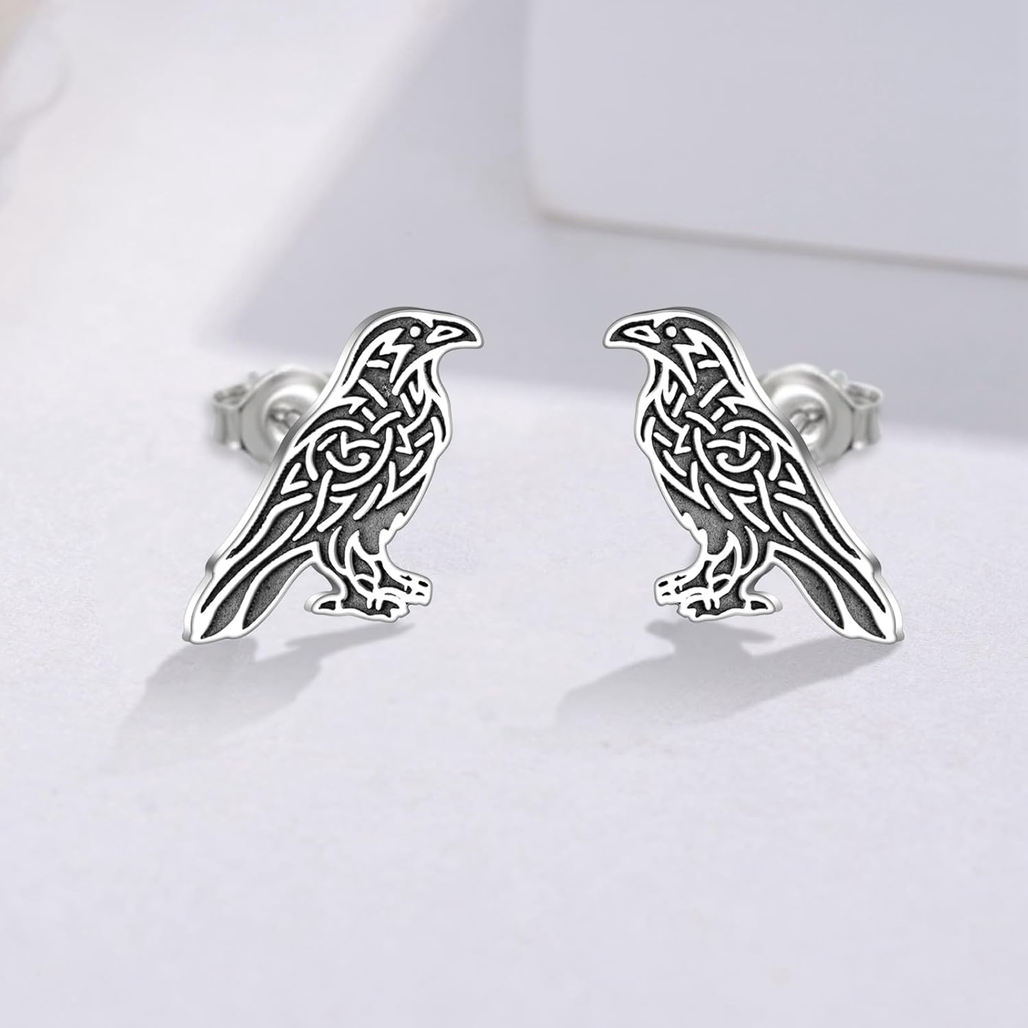 Raven Earrings 925 Sterling Silver Crow Earrings Stud Norse Raven Jewelry Gifts for Women Men - Image 2