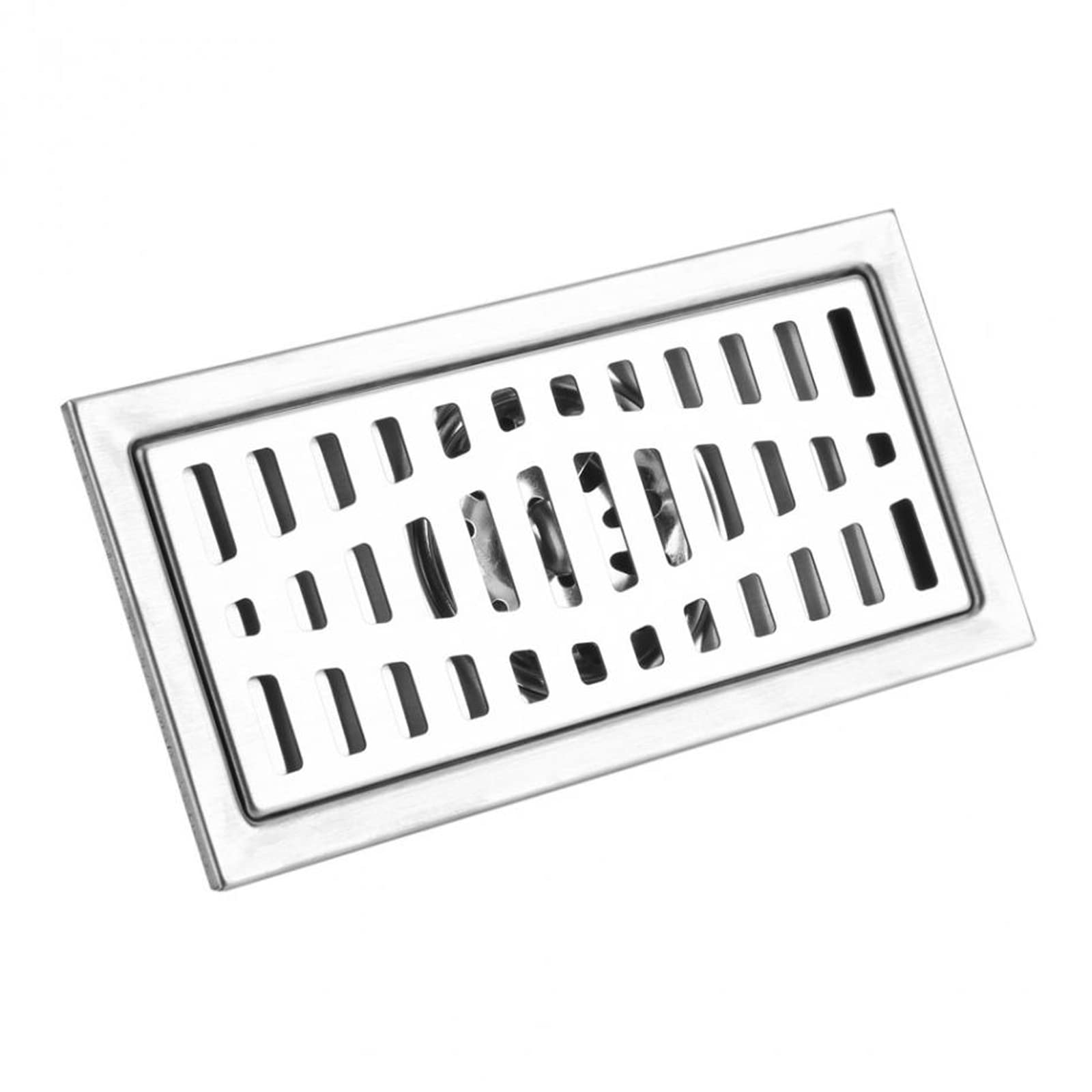vfdaSWQQ Floor drain, Rectangle Long Stainless Steel Tile Insert Bathroom Shower Drain Kitchen Waste Grate Strainer 20x10cm