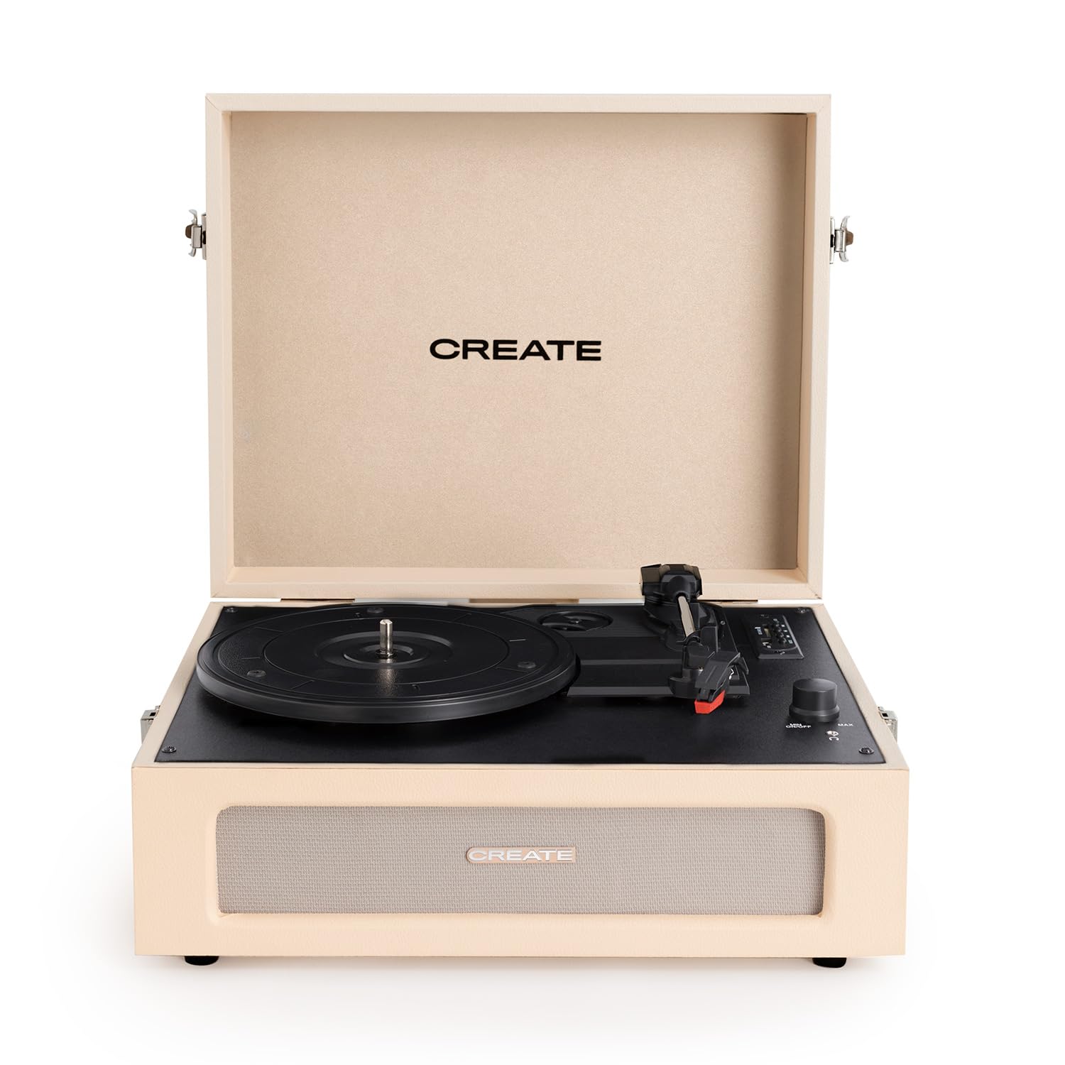 CREATE/​Record Player Retro/​Tocadiscos Retro Arena/​Diseño Vintage, Bluetooth, USB, SD, MicroSD,​Mp3, Sonido estéreo, 3 velocidades de reproducción, para Todo Tipo de vinilos