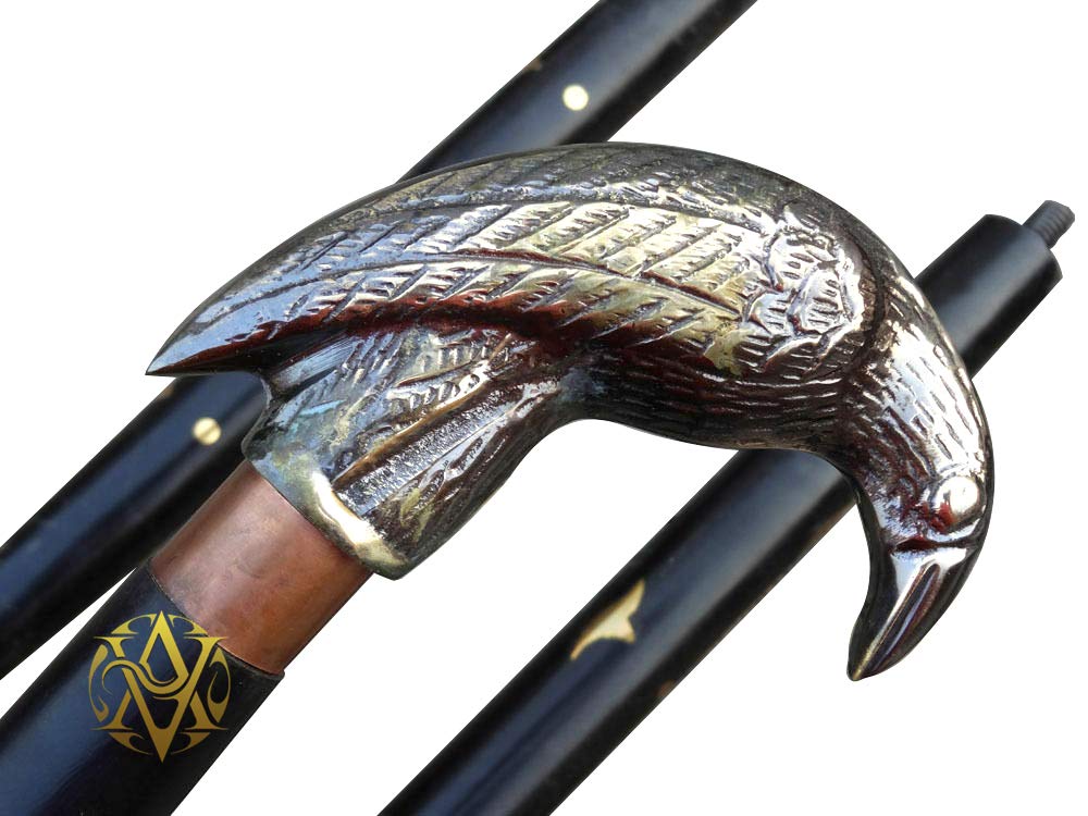 Victorian Walking Stick Brass Crow Handle Wooden Cane Knee Pain Supporter Gift For Men/Women, Antique, Black - Image 3