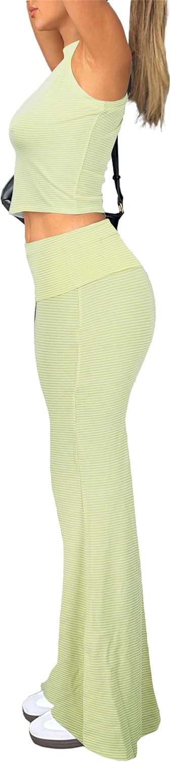 Skirt Sets Women 2 Piece Outfits - Sexy Two Pc Sleeveless Tank Crop Top Fold Over Maxi Long Skirts - Image 3