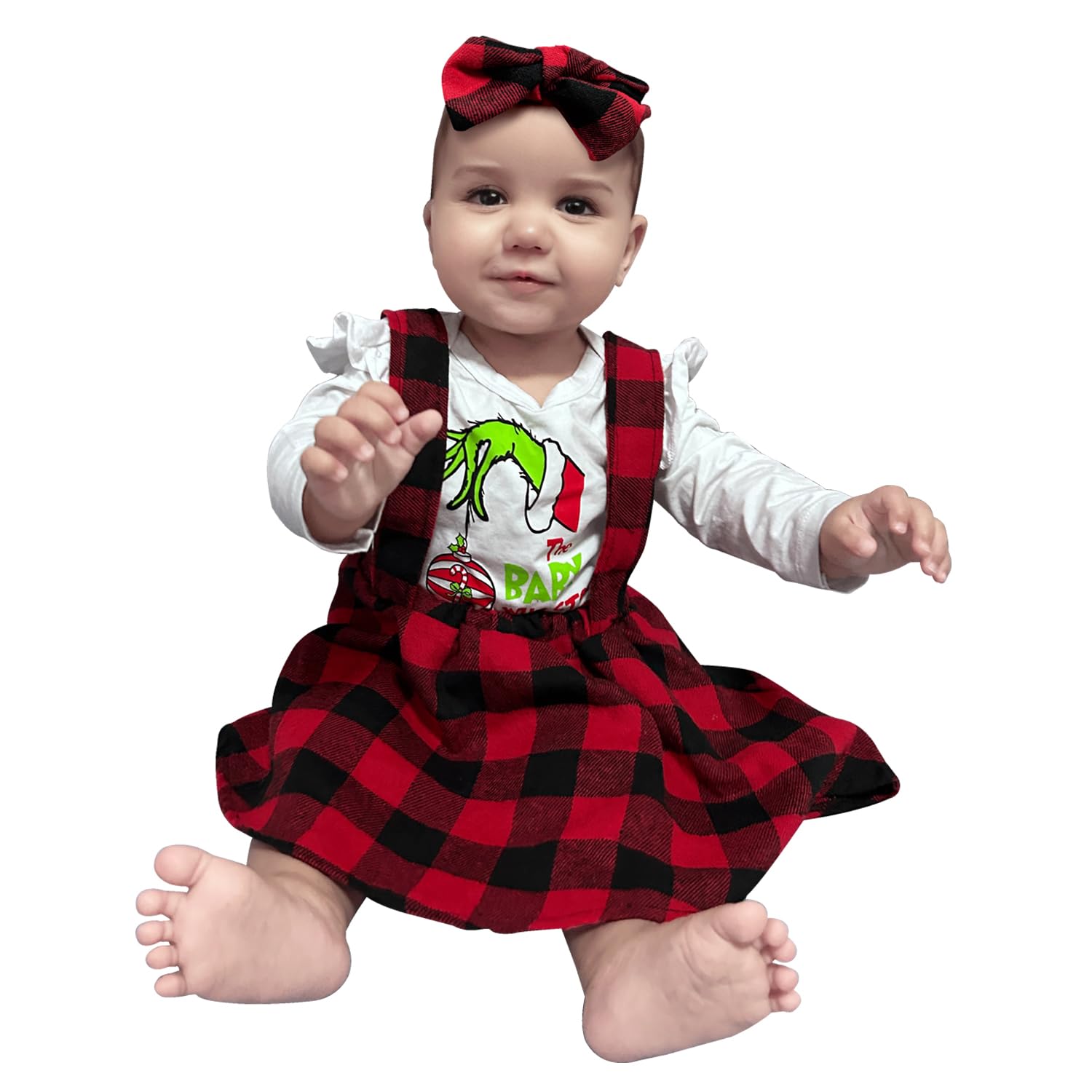 LATOBREATH Christmas Baby Girl Who Stole The Christmas Outfits Plaid Suspender Skirt Dress?12-18 Months?
