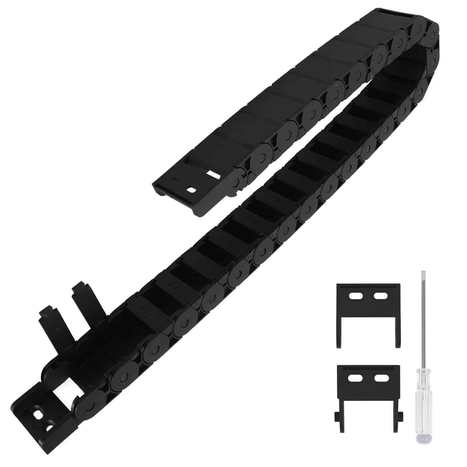 R28/38 15mm x 30mm(Inner H x Inner W) Black Plastic Cable Wire Carrier Drag Chain 1M Length for CNC, with End Connectors - Semi Enclosed Type (Inner Side openable)