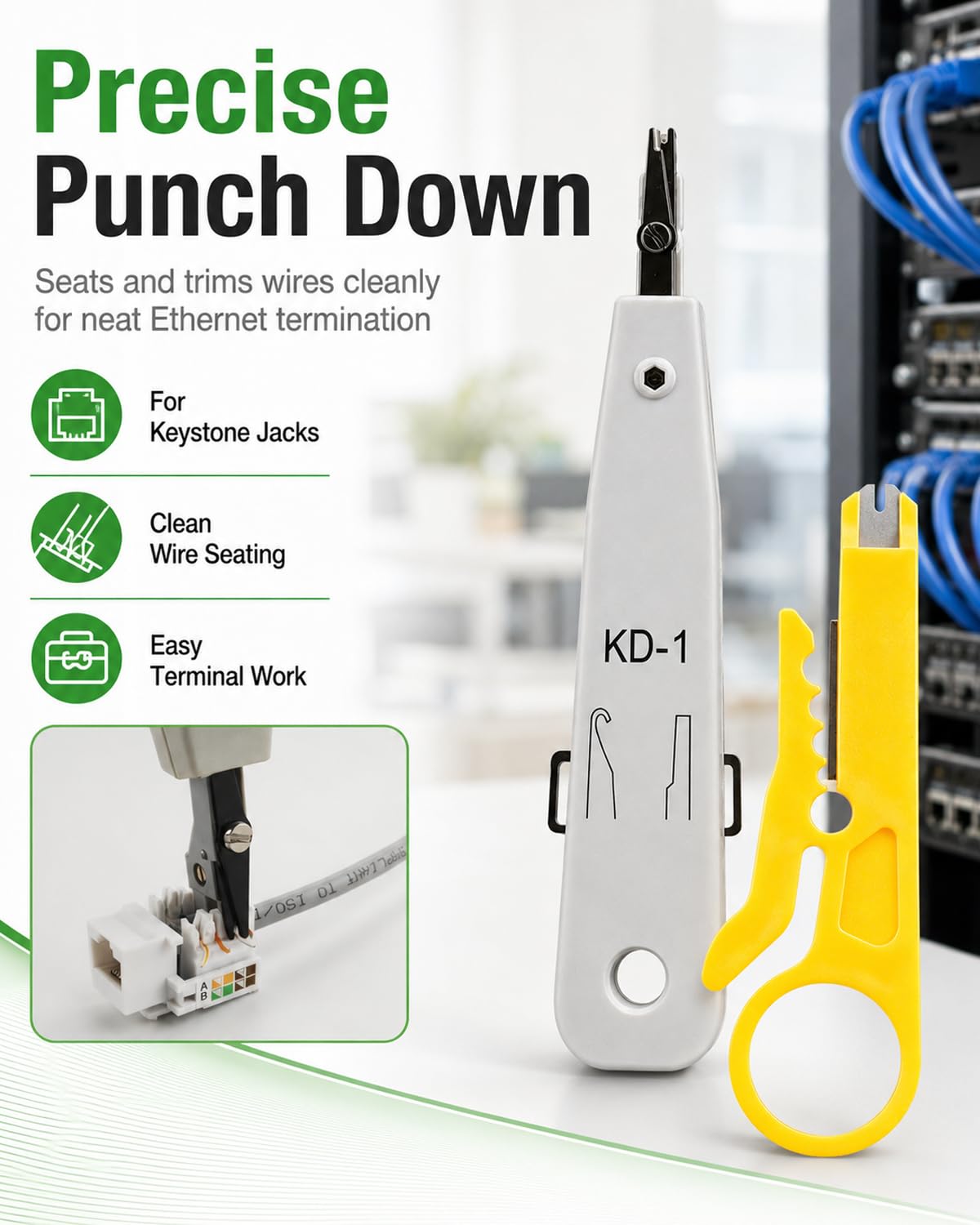 Strumento Punch Down Attrezzo Pinza Crimpatrice di Impatto con Mini Spellafili, per Prese di Rete, Attrezzo Inseritore, Pinza Crimpatrice di Impatto, Fissaggio Alimentazione Rete