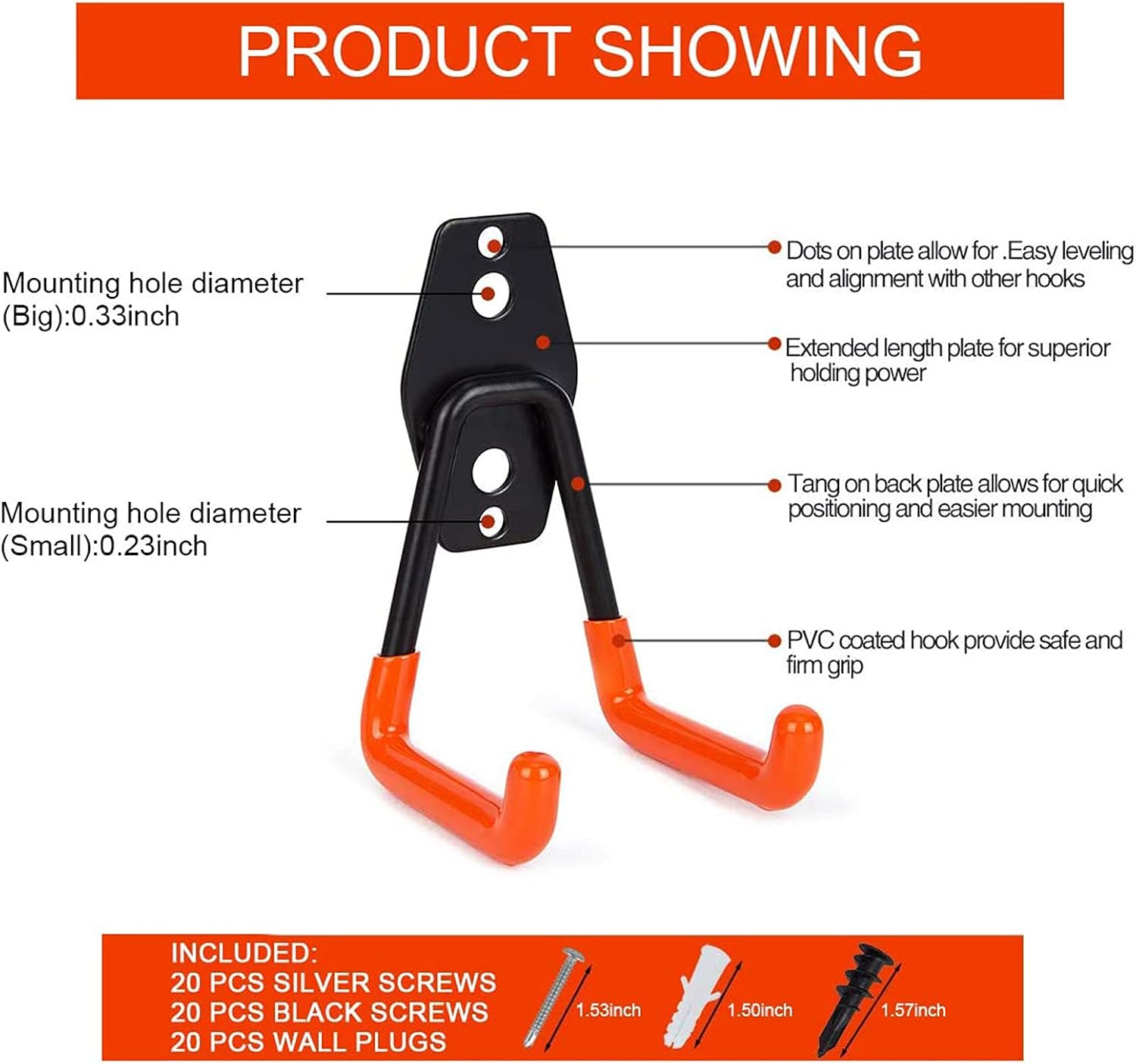 ProChosen 10-Pack Steel Garage Storage Utility Double Hooks