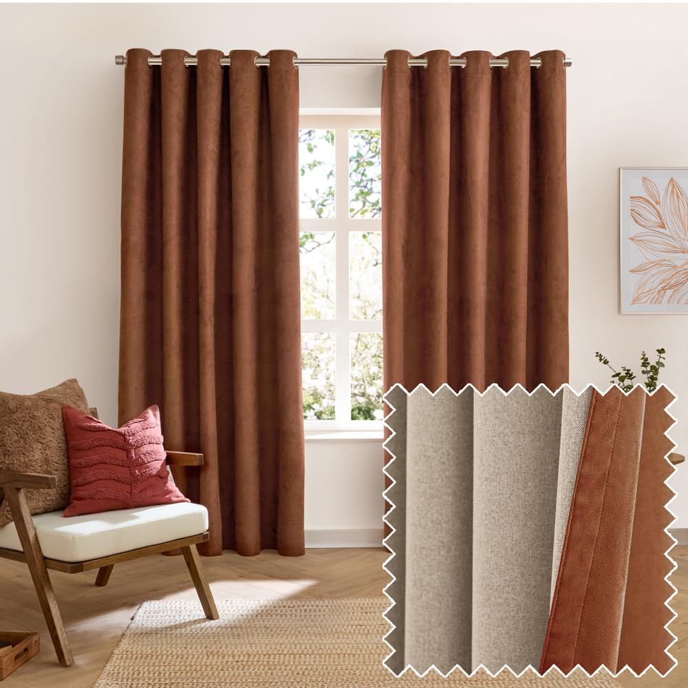 furn. Furn Verso Reversible Suede-Look Blackout Eyelet Curtain PairCinnamon(W) 229 X (D) 137Cm from B&Q