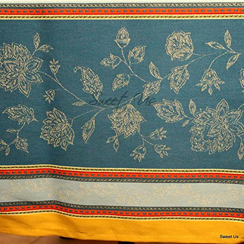 Wipeable Tablecloth Stain Resistant Teflon Coated Floral Cotton French Provencal Jacquard Tablecloth For Rectangle Tables (62 X 98 In, Yellow Gold) #TOP4