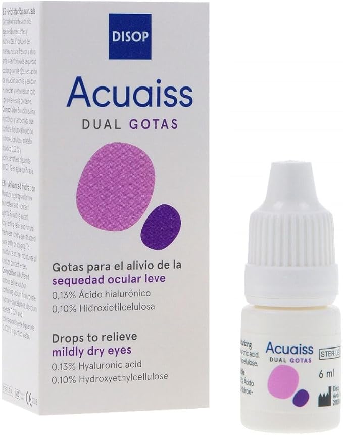 Acuaiss Dual Gotas para Ojos Secos con Ácido Hialurónico e Hidroxietilcelulosa, 6 ml