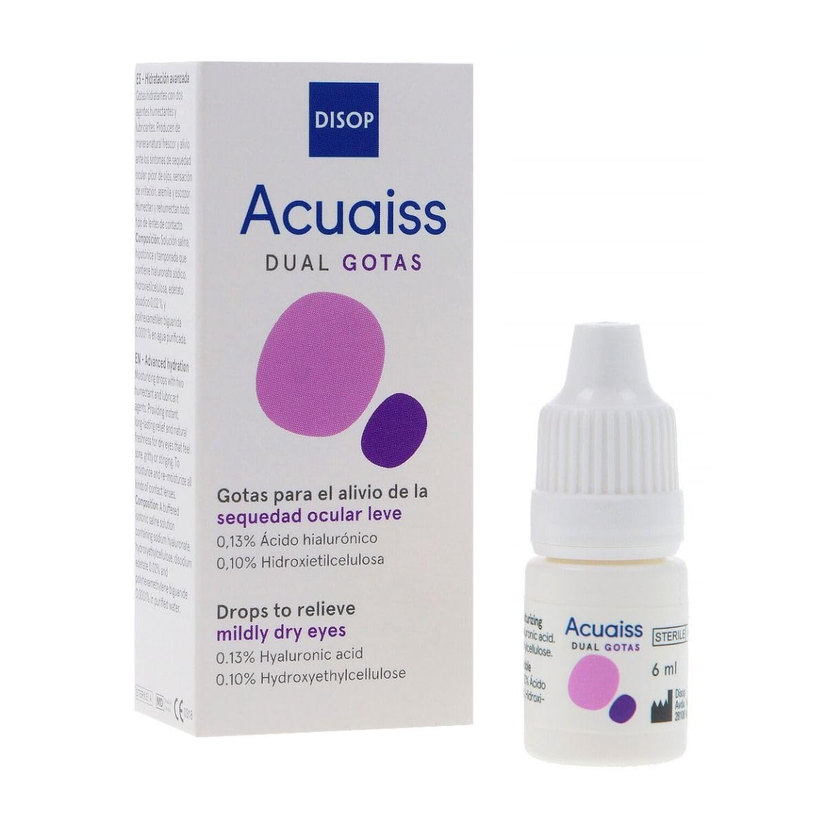 Acuaiss Dual Gotas para Ojos Secos. Lágrimas Artificiales con Ácido Hialurónico e Hidroxietilcelulosa, 6 ml