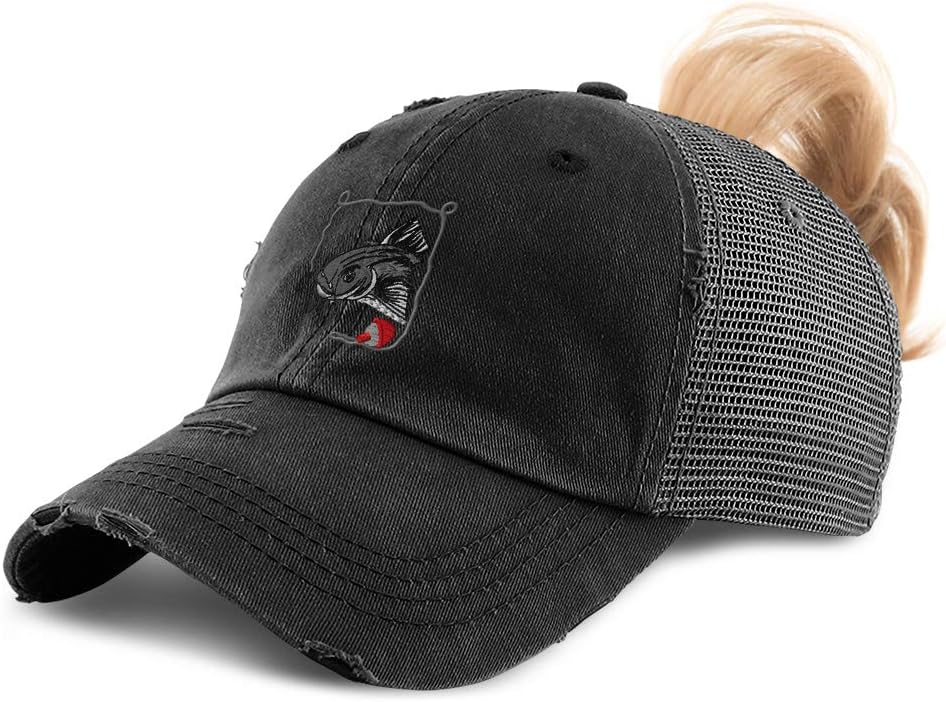 Custom Womens Ponytail Cap Sport Fishing Catfish Embroidery Cotton Strap Closure