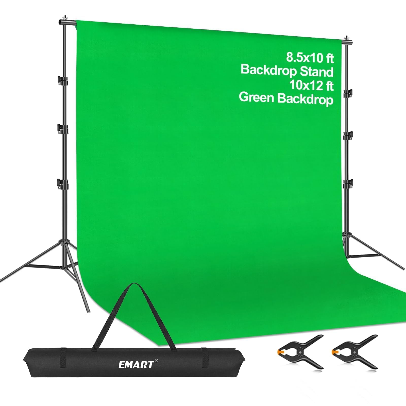 EMART Photo Video Studio 8.5 x 10ft Green Screen Backdrop Stand Kit, Photography Background Support System with 10 x12ft 100% Cotton Muslin Chromakey Curtain
