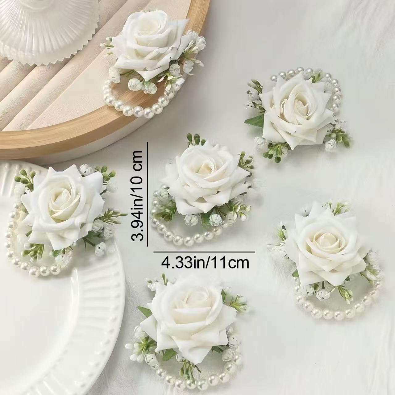 Wrist Corsage Wristlet Band Bridesmaid Bouquet Set of 6,Wedding Corsage Wristlets for Brides,Homecoming Wrist Flower for Proms, Party (White, Corsage 6pcs) - Image 7