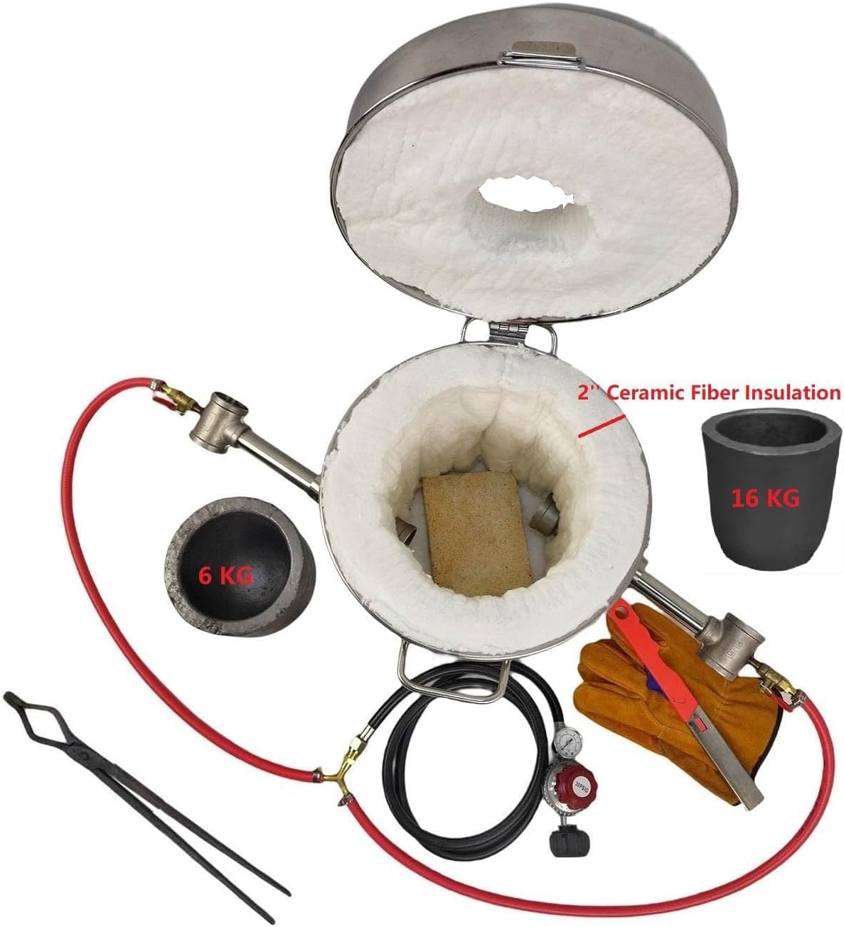 16KG(35lbs) Large Metal Melting Furnace Dual Burner with Graphite Crucibles(16KG/35lbs&6KG/13lbs), Foundry Home Kiln Smelting Furnace Kit with Casting Tools for Refining Recycle Brass Gold Silver