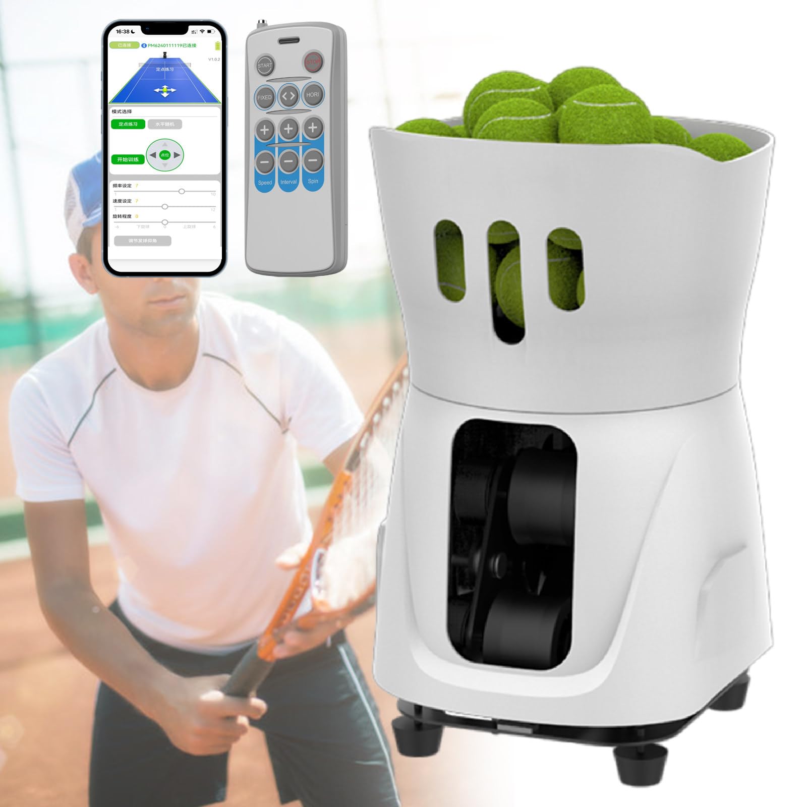 Máquina de Pelotas de Tenis Mini Pro - Lanzador Automático Profesional con Mando, Control Inteligente, Cargador 65+ Pelotas, Equipo para Adultos & Principiantes,White