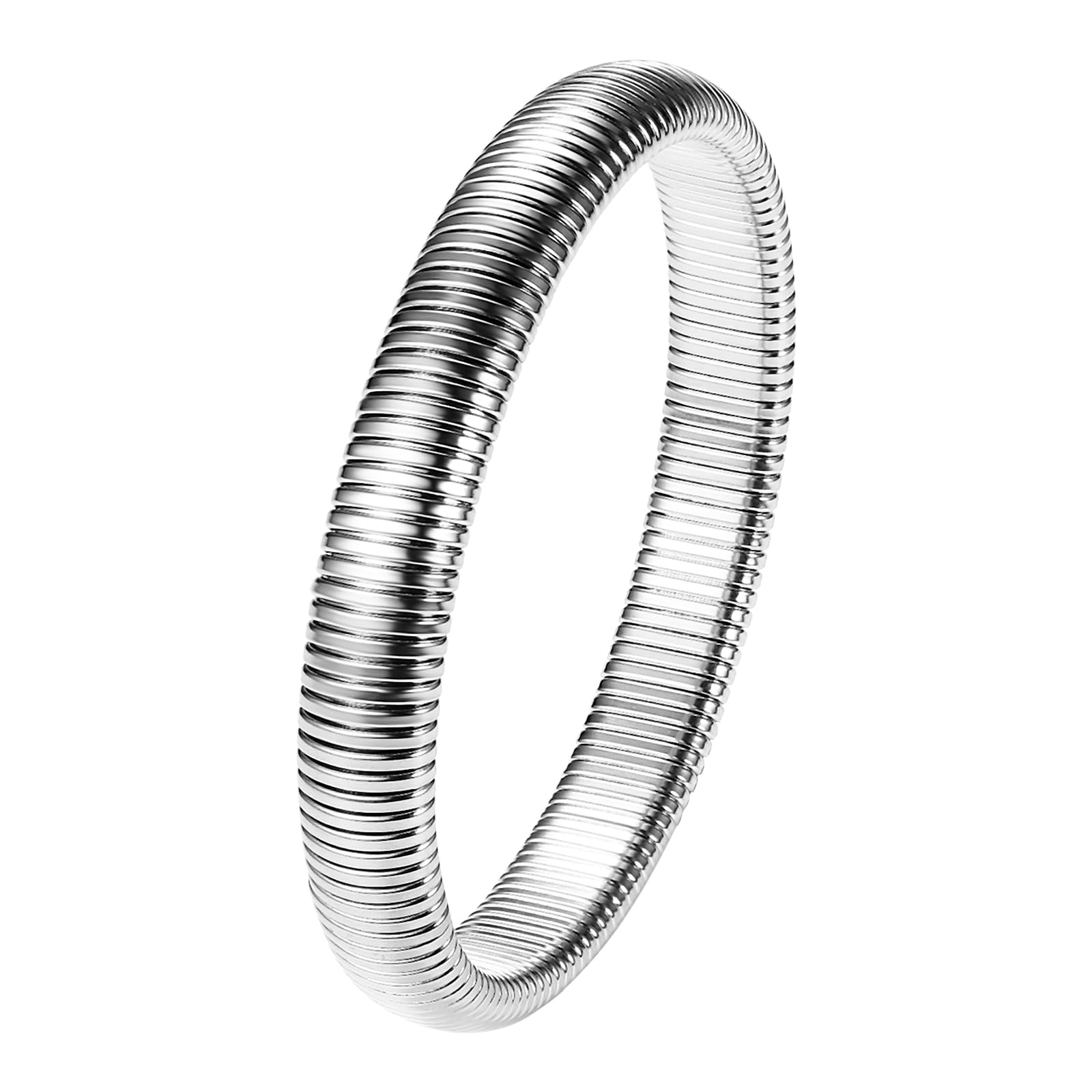 JewelryWe Pulsera Elástica Gruesa Mujer: Pulsera de Oro Plata Extensible Minimalista Serpiente Acero Inoxidable 0.8 1 1.2 2cm de Ancho Joyería de Moda - Para Uso Diario Regalo de Cumpleaños