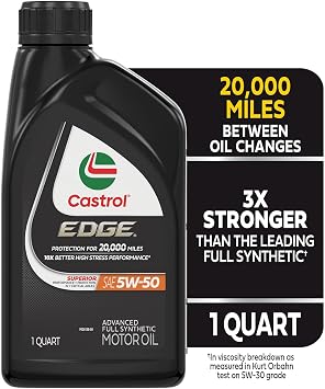 Castrol EDGE 5W-50 Advanced Full Synthetic Motor Oil, 1 Quart, Pack of 6