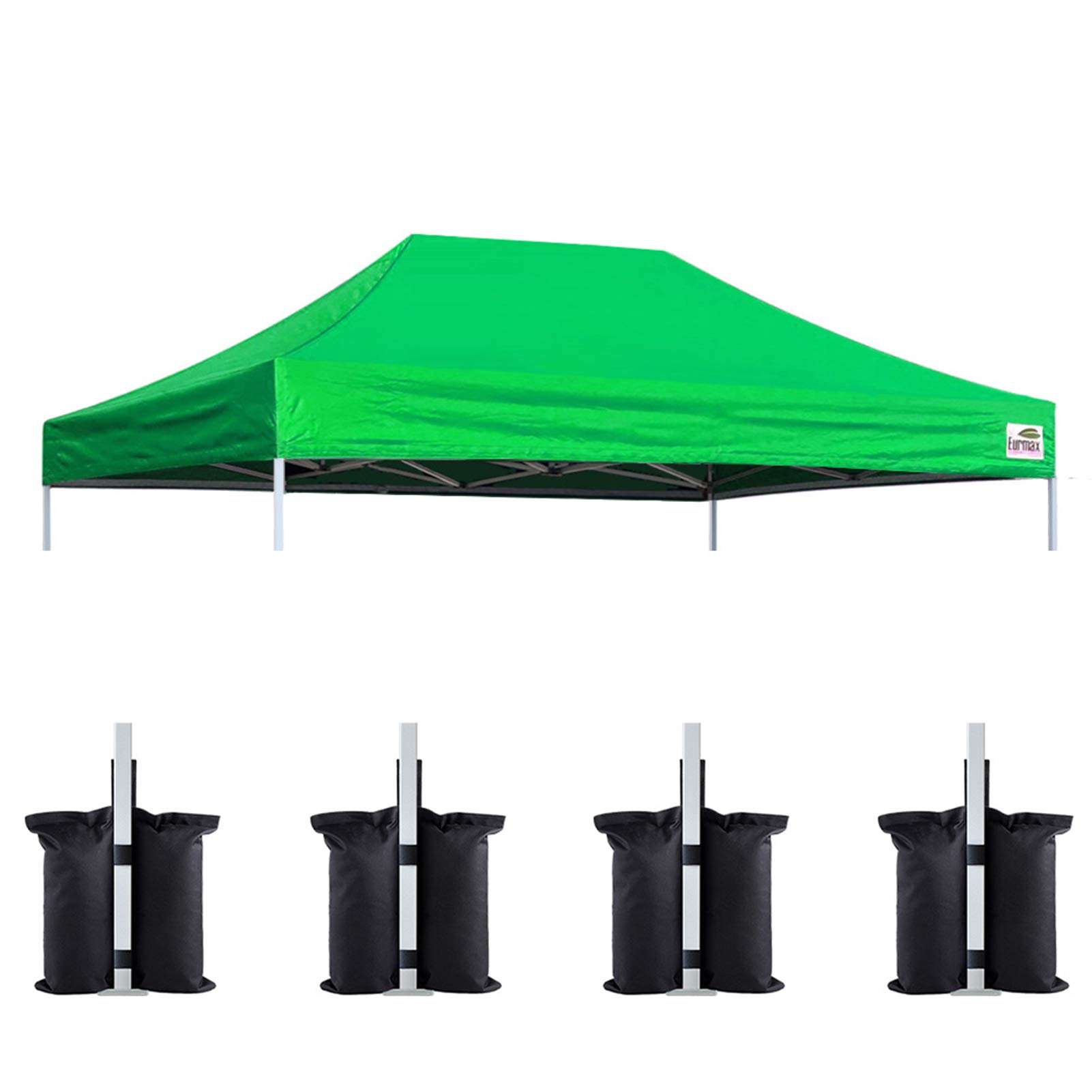 Eurmax USA 10x15 Pop Up Canopy Replacement Top,Universal Instant Canopy Cover ONLY,Heavy Duty UPF 50+ UV Protection,Water &amp; Wind Resistant Tarp,30+ Colors Available,Bonus 4 Sand Bags (Kelly Green)