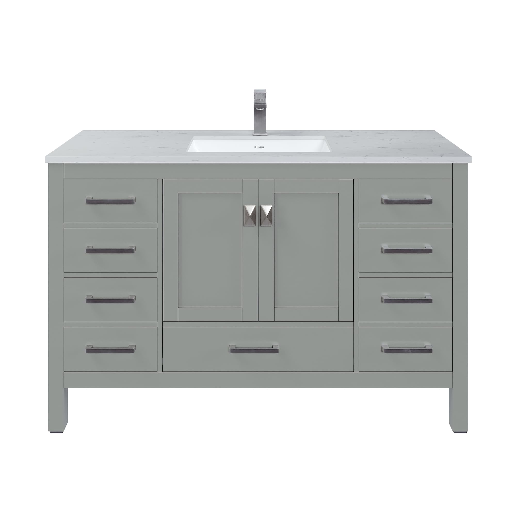 Eviva London 54 Inch Bathroom Vanity White Vanity Bathroom Sink Cabinet W/Quartz Countertop Porcelain Single Sink Design for Modern Bathrooms