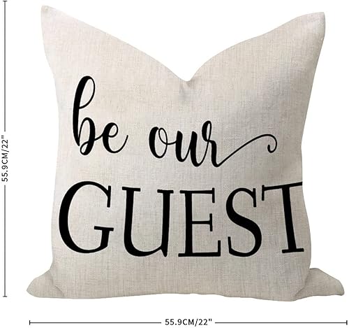 Miniatura 2 de Be Our Guest - Funda de almohada de lino de arpillera de 22 x 22 pulgadas, fundas de cojín cuadradas para decoración de tienda de campaña,