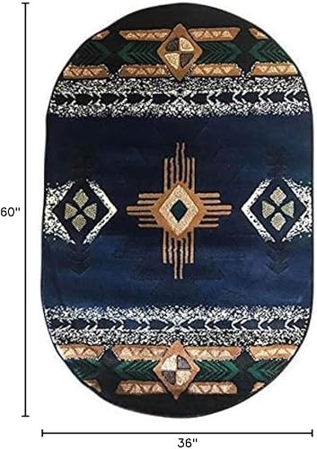 Miniatura 3 de Southwest Native American Navajo Aztec Tribal Indian Navy Blue Alfombra Alfombra (3 pies x 5 pies ovalados)