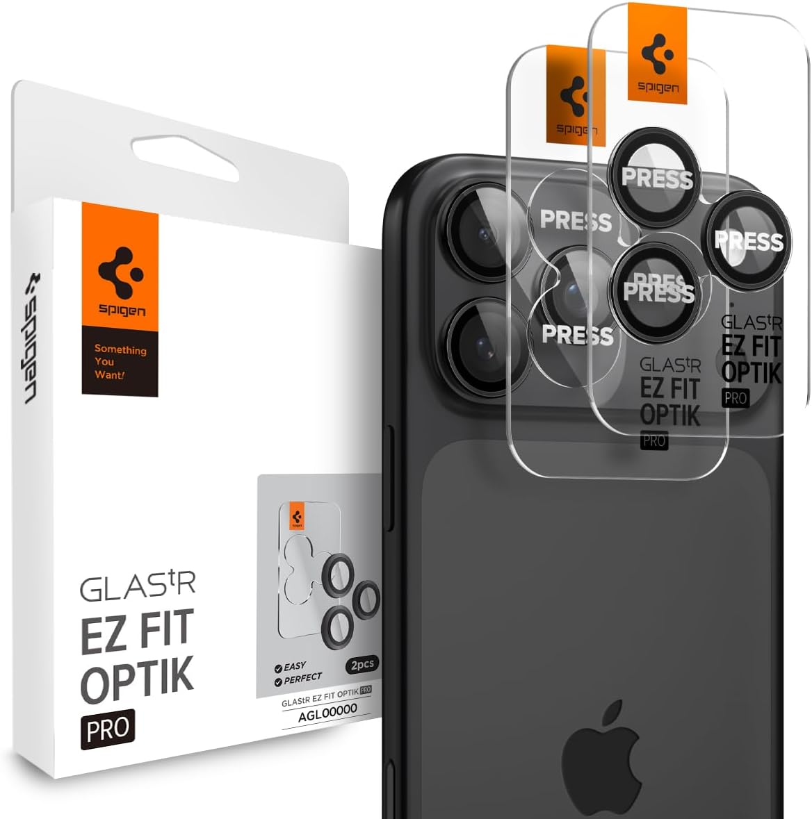 Spigen Camera Lens Protector for iPhone 17 Pro / 17 Pro Max, Compatible with iPhone 16 Pro / 16 Pro Max, Black, 9H Hardness Tempered Glass, 2-Pack, AGL05205
