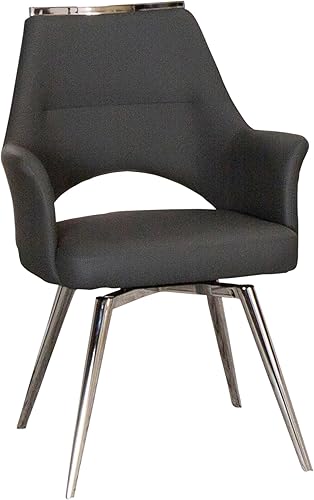 Atlas Silla de comedor giratoria tapizada con brazos | Asiento acolchado de cocina | Patas cromadas pulidas en base giratoria | Tapicería de tela