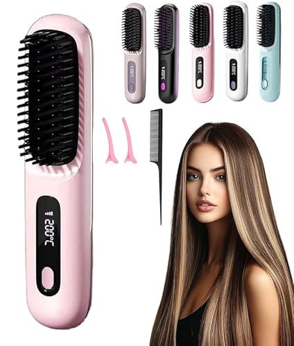 Go Brush Pro Alisador de Pelo, 2026 Actualización Inalámbrico Cepillo Alisador de Pelo, Peine Alisador Portátil para Viajes, Mini Peine Caliente Portátil con Iones Negativos Alisador (Rosa) Go Brush Pro Alisador de Pelo, 2026 Actualización Inalámbrico Cepillo Alisador de Pelo, Peine Alisador Portátil para Viajes, Mini Peine Caliente Portátil con Iones Negativos Alisador (Rosa)