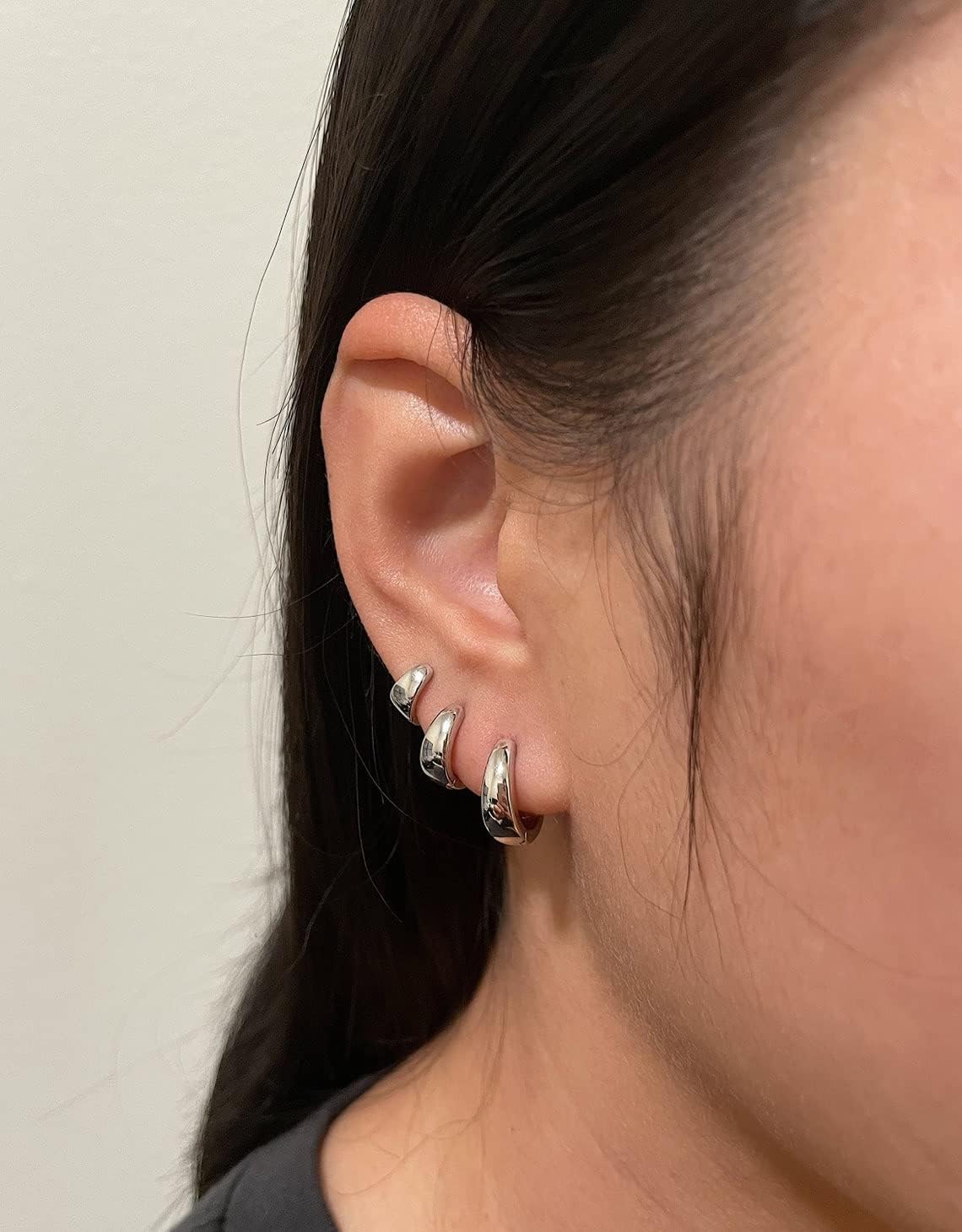 Thick Hoop Earrings for Women Girls, Chunky Huggie Earrings in 925 Sterling Silver and 14k Real Gold Plated for Everyday Wear - Image 3