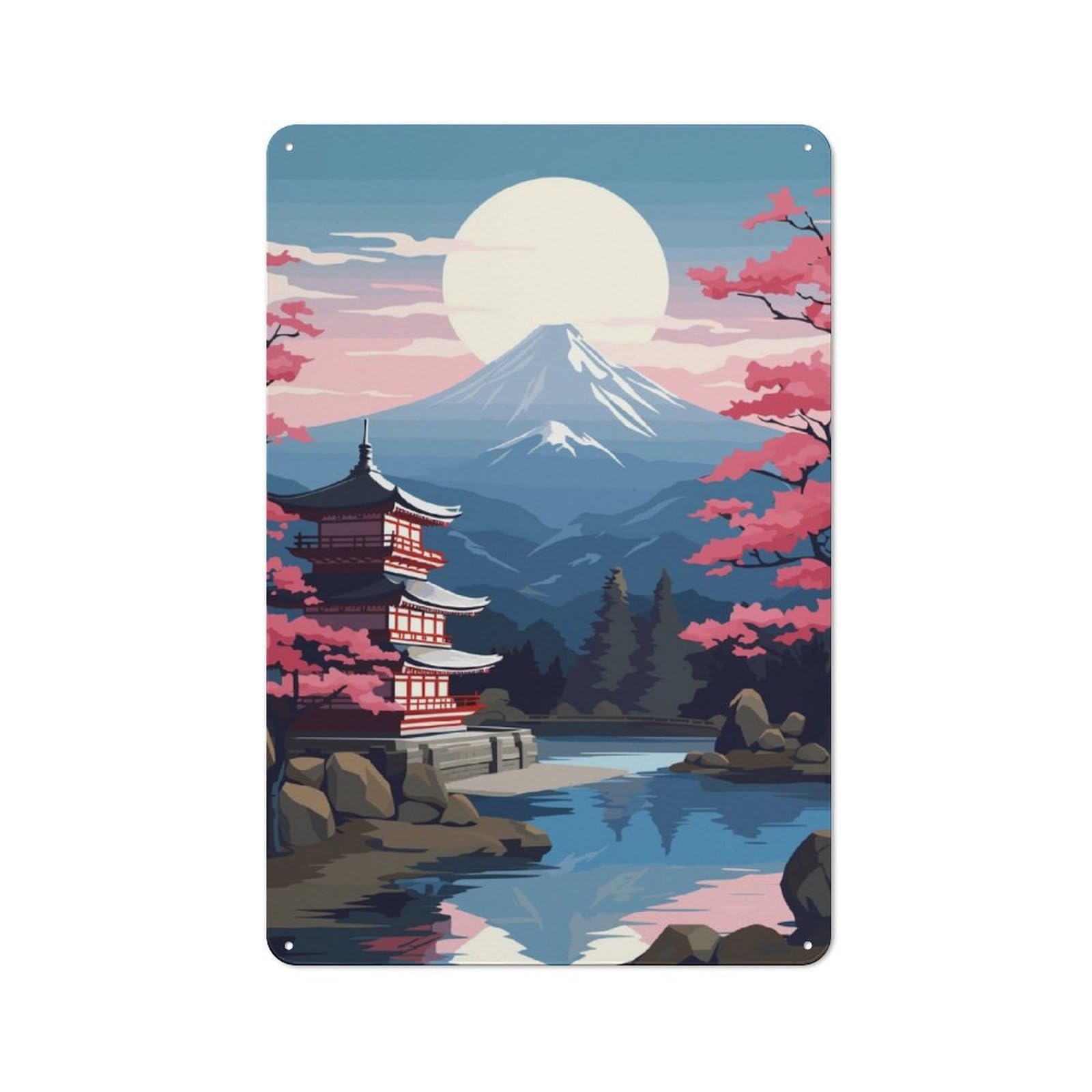 Junmoney Style-22 For Lounge Or Reading Corner, Japanese Landscape With Mount Fuji Retro Metal Sign 30X20cm, For Metal Sign Collectors, For Garage And Workshop Walls