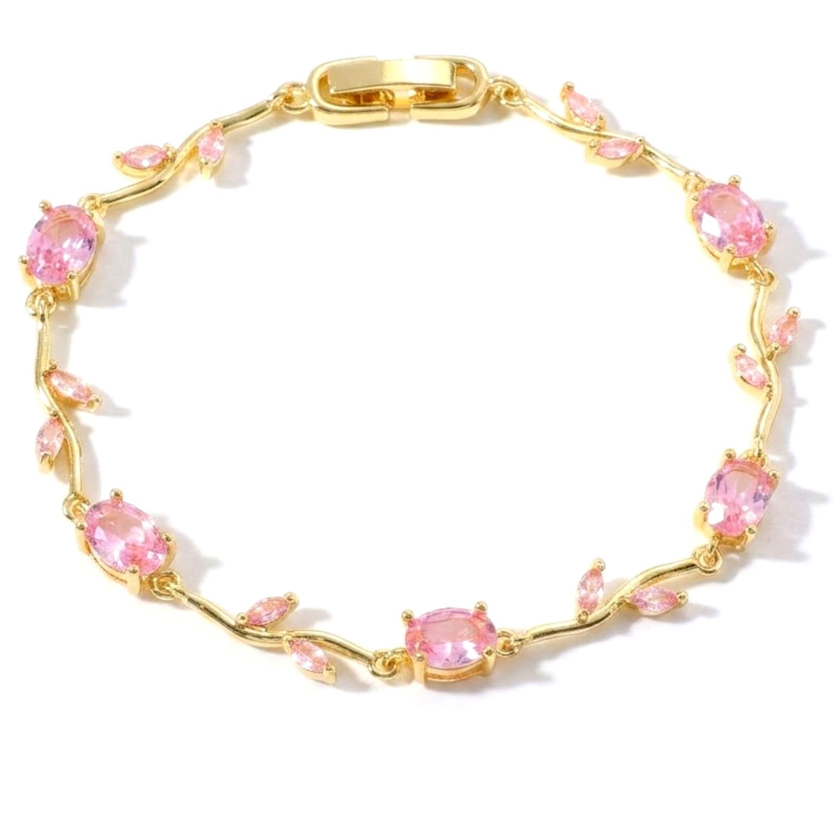 druenza™ Tulip Bracelet for Women Stylish | Gold Plated Floral Pink Crystal Jewellery | Elegant Adjustable Chain Bracelet for Girls Stylish | Trendy Daily Wear Party Jewelry Gift for Women & Girls-image-19